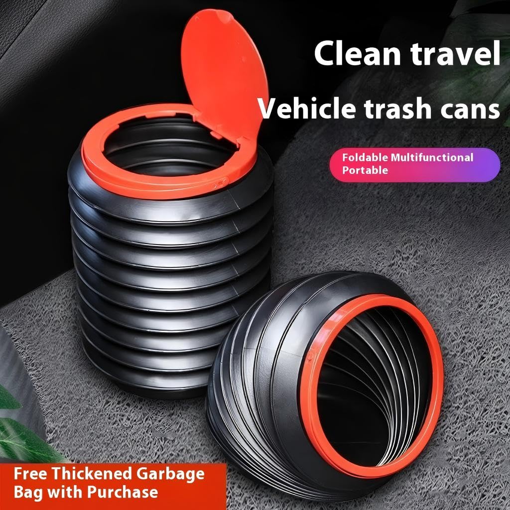 Collapsible Car Trash Bin, 23.5 cm Portable Waste Container with Lid, Black and Red - Image 5