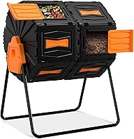 MARCYTOP 45 Gallon Dual Chamber Compost Tumbler - Easy Assemble Outdoor Rotating Composter Bin for Fast Garden Kitchen Yard Waste Recycling, Orange Door