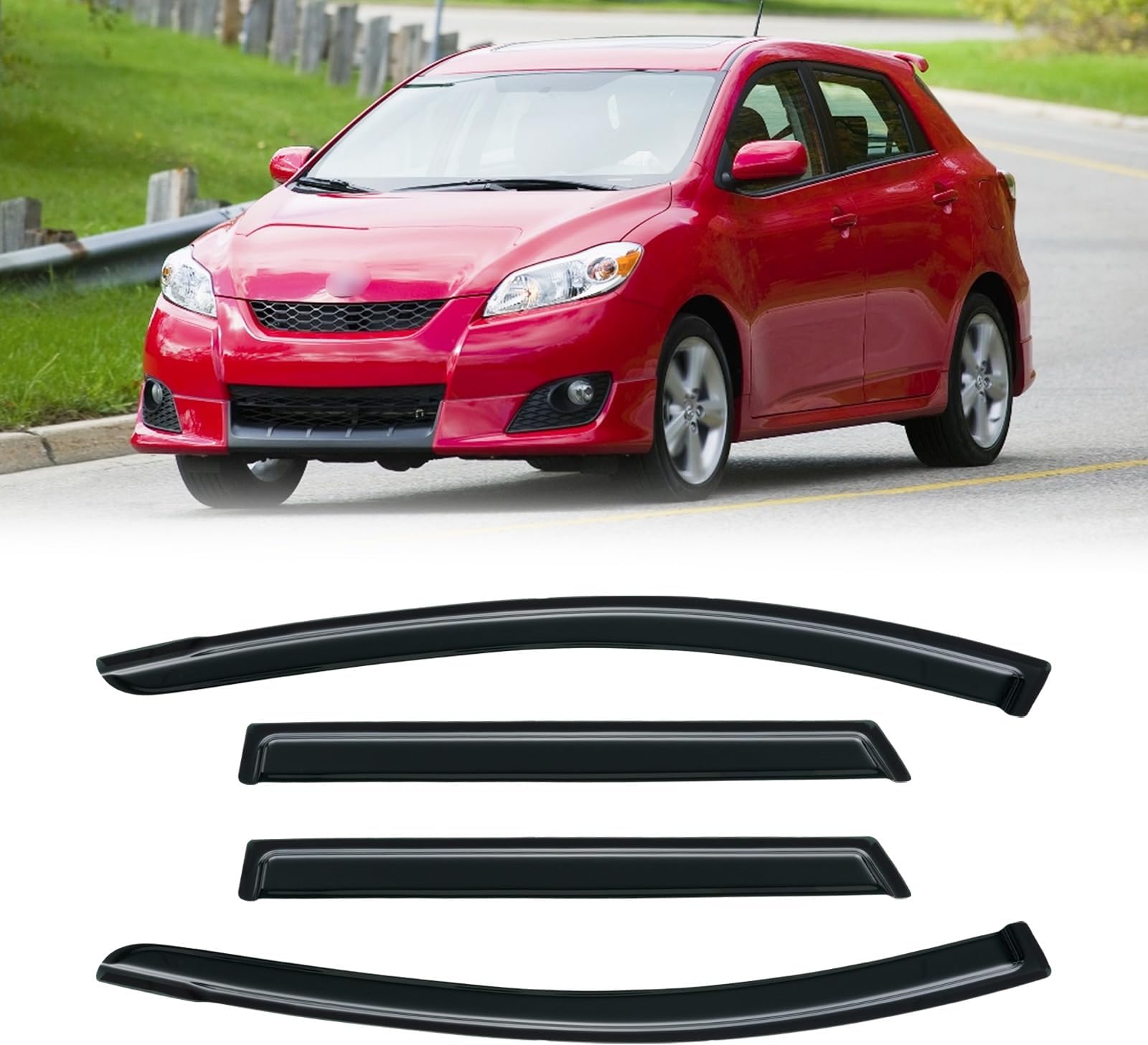 Window Visor for 2009-2013 Toyota Matrix & 2009-2010 Pontiac Vibe, Out-Channel Rain Guards Shields Vent Deflector Shade Wind Dark Smoke, Tape-On Outside-Mount, 4PCS