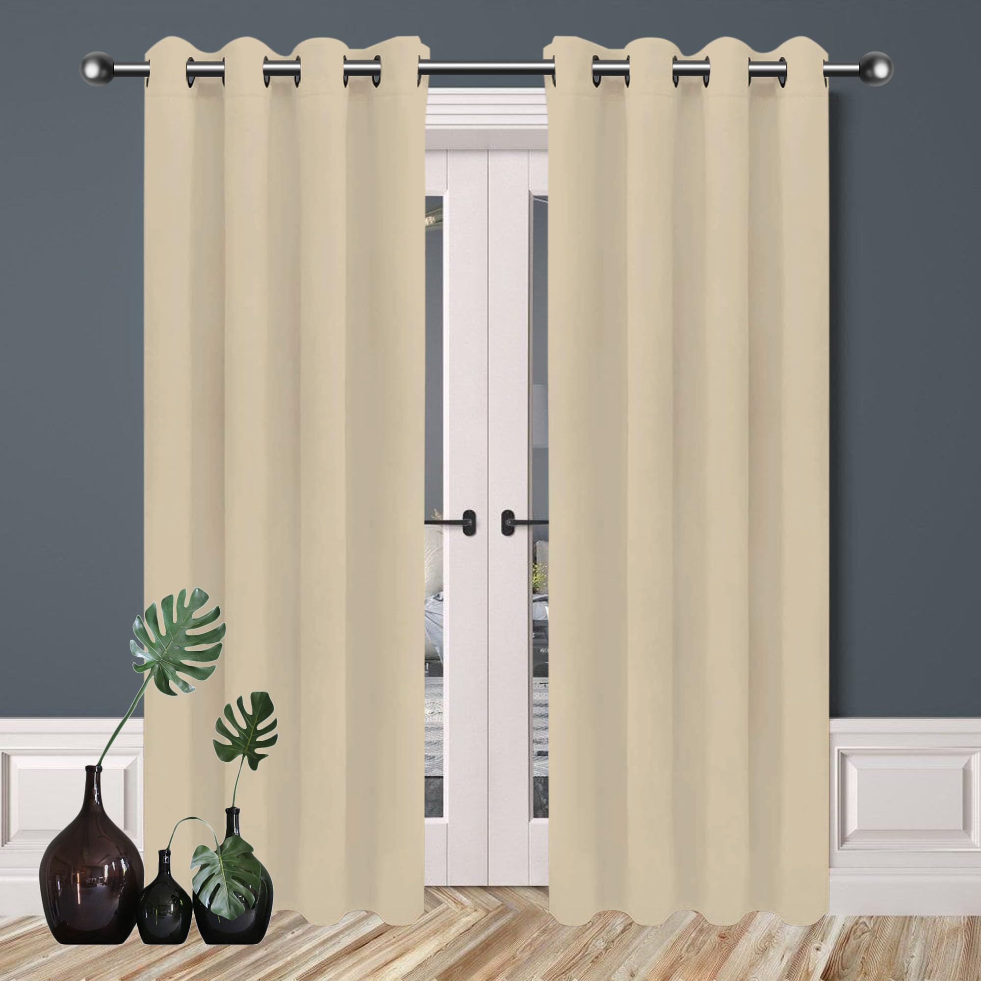 Rideau occultant 187x199 cm crème imperméable pour balcon et terrasse