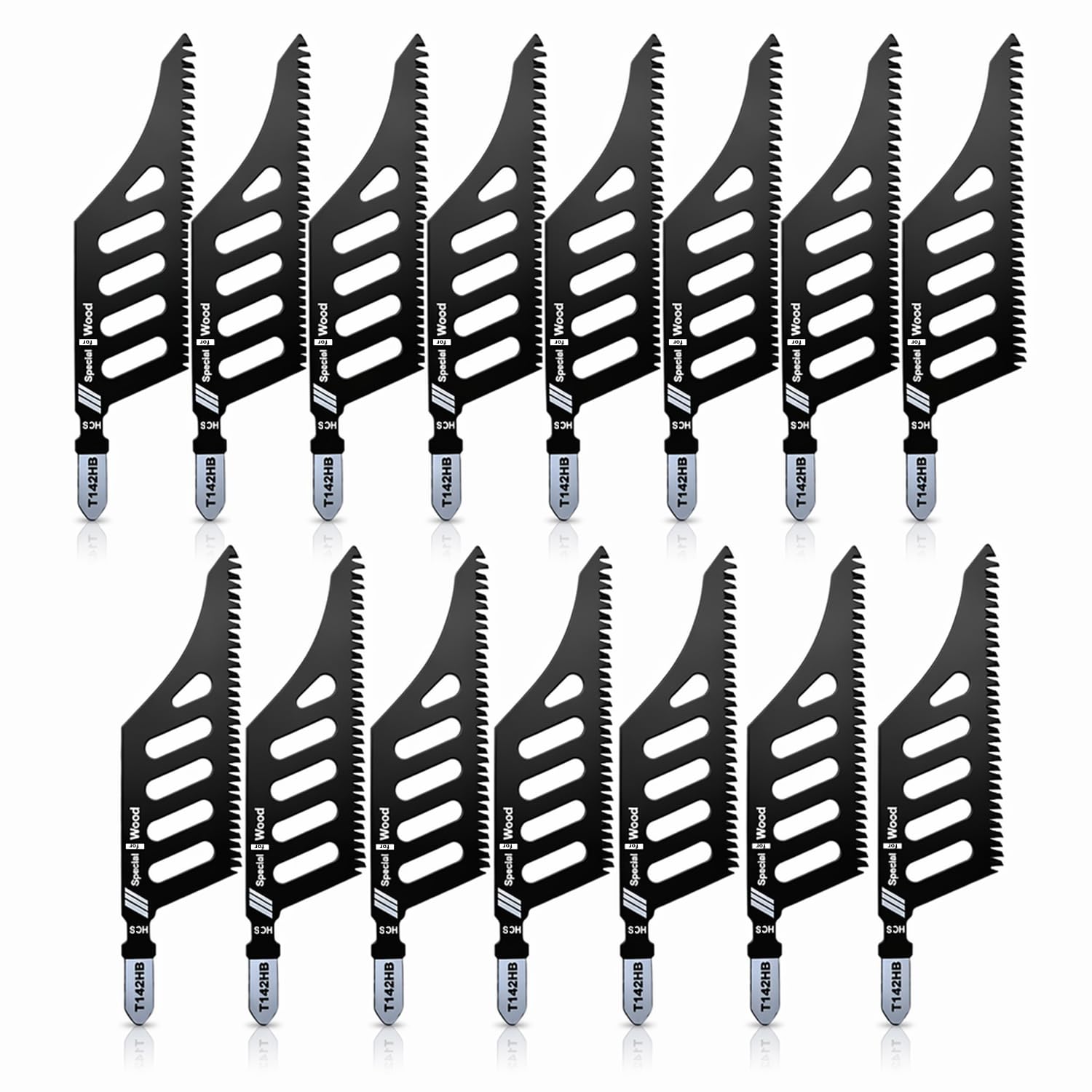 T142HB T-Shank Jigsaw Blades for Wood, 1.26'' Extra-Wide Body for Flush & Stable Straight Cuts, Tri-Ground Teeth, SK5 High Carbon Steel, for Trim & Baseboard, Plywood (5 Pcs)