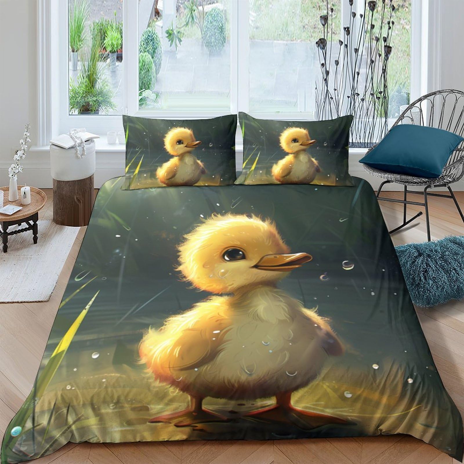Ctjqhvkz Style-8 3D Printed Yellow Duck Fitted Sheet Microfiber Soft Bedroom Decor Cute Duckling Mattress Cover For Home Dorm Single（135X200cm）