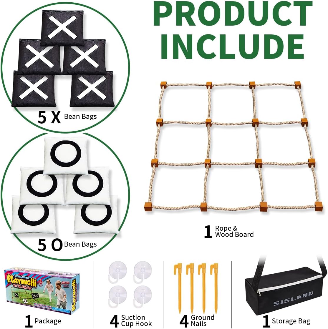 Giant Tic Tac Toe Outdoor Game, 4ft x 4ft Large Bean Bag Toss Game for Kids 8-12, Yard Backyard Camping Lawn Games for Adults