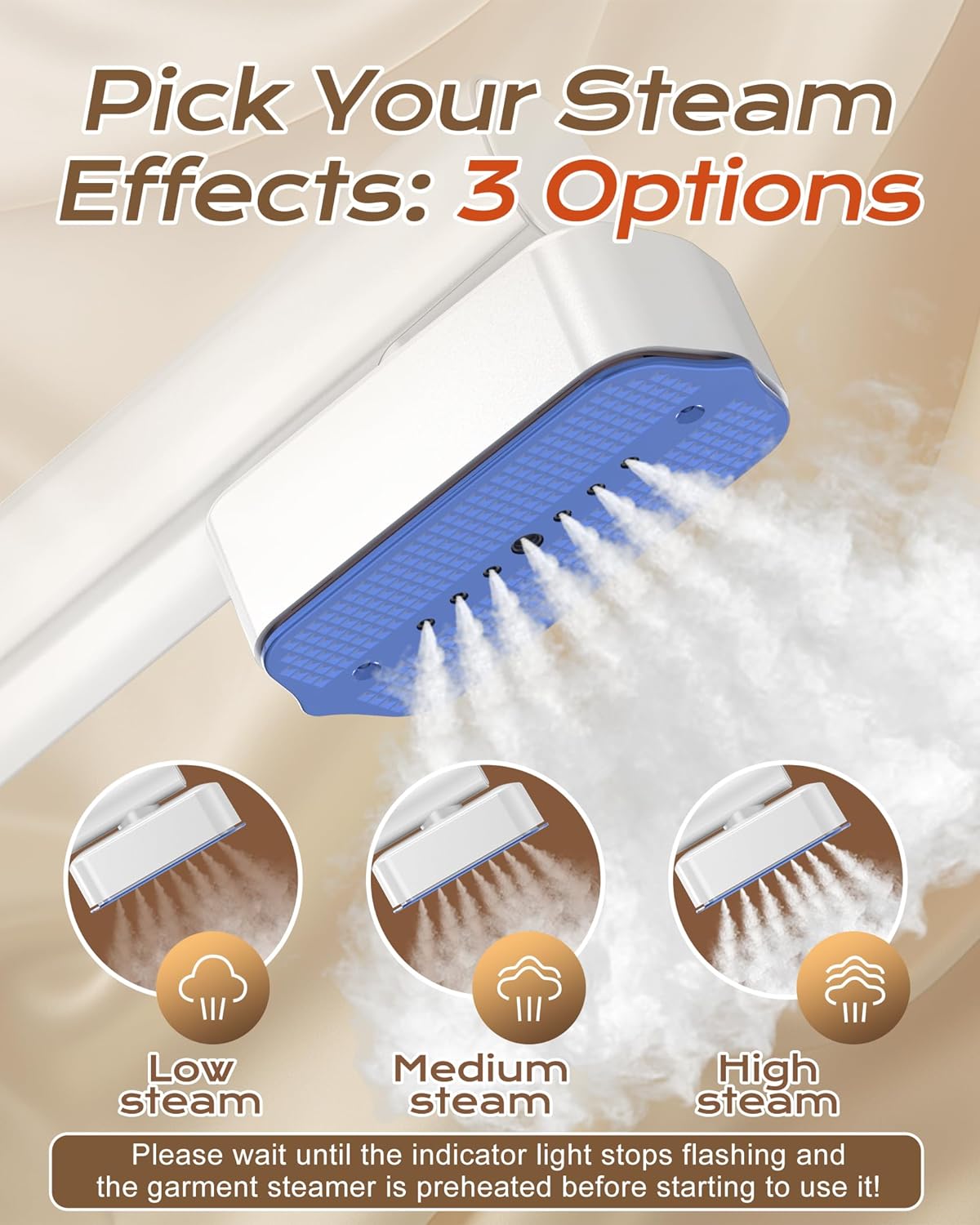 Three Steam Settings for Garment Steamer