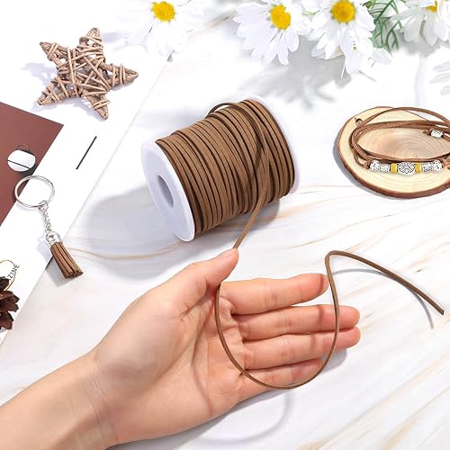 Miniatura 7 de Cuerda de cuero, cordón de ante plano cordón de cuero falso cordón de cuero delgado de encaje de cuero para pulseras, collares, fabricación de joyas