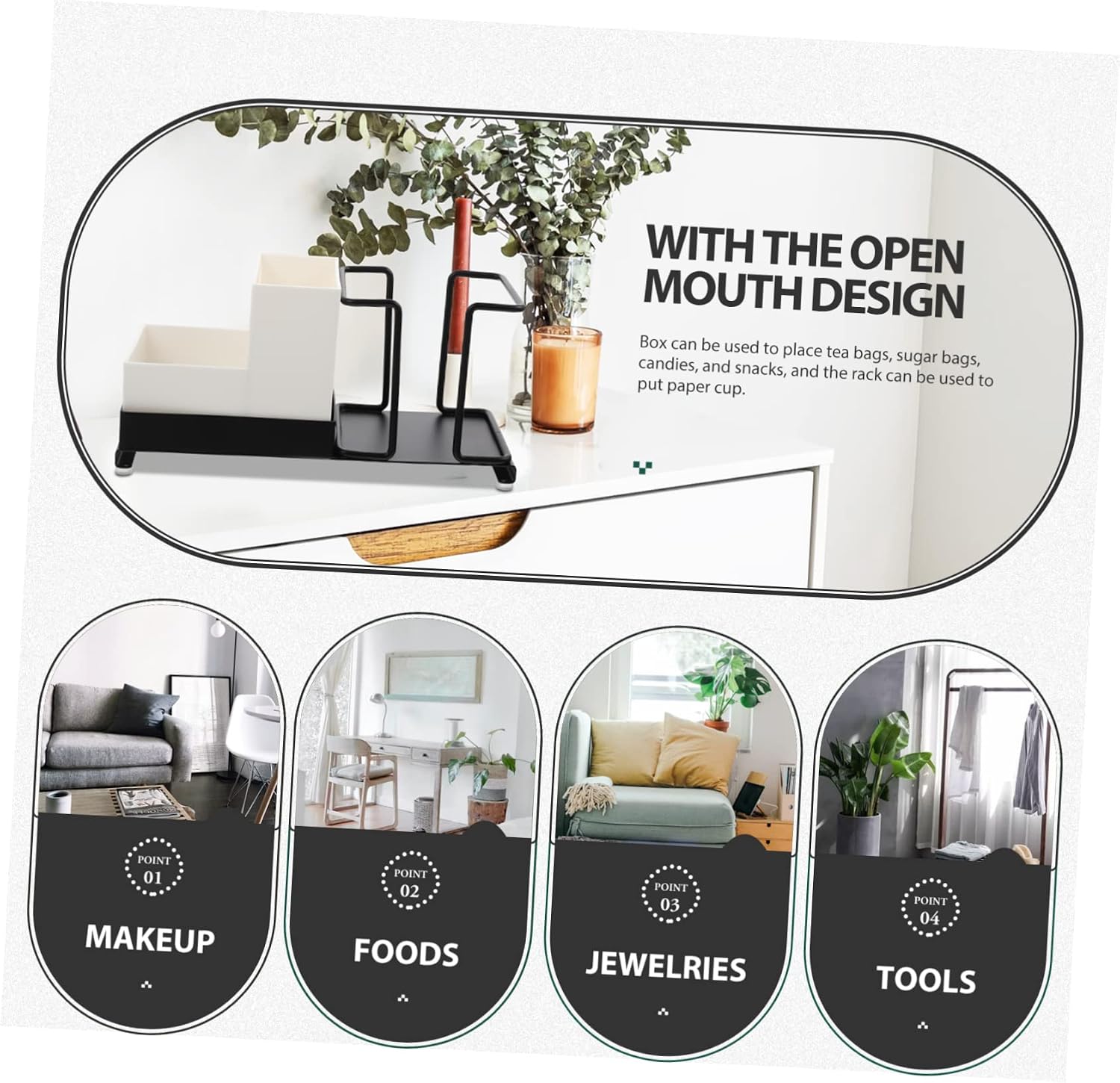 Multi-Functional Organizer for Makeup and Tea Bags Desktop Storage Box Compartments Tea Bag Holder and Coffee Station Supplies