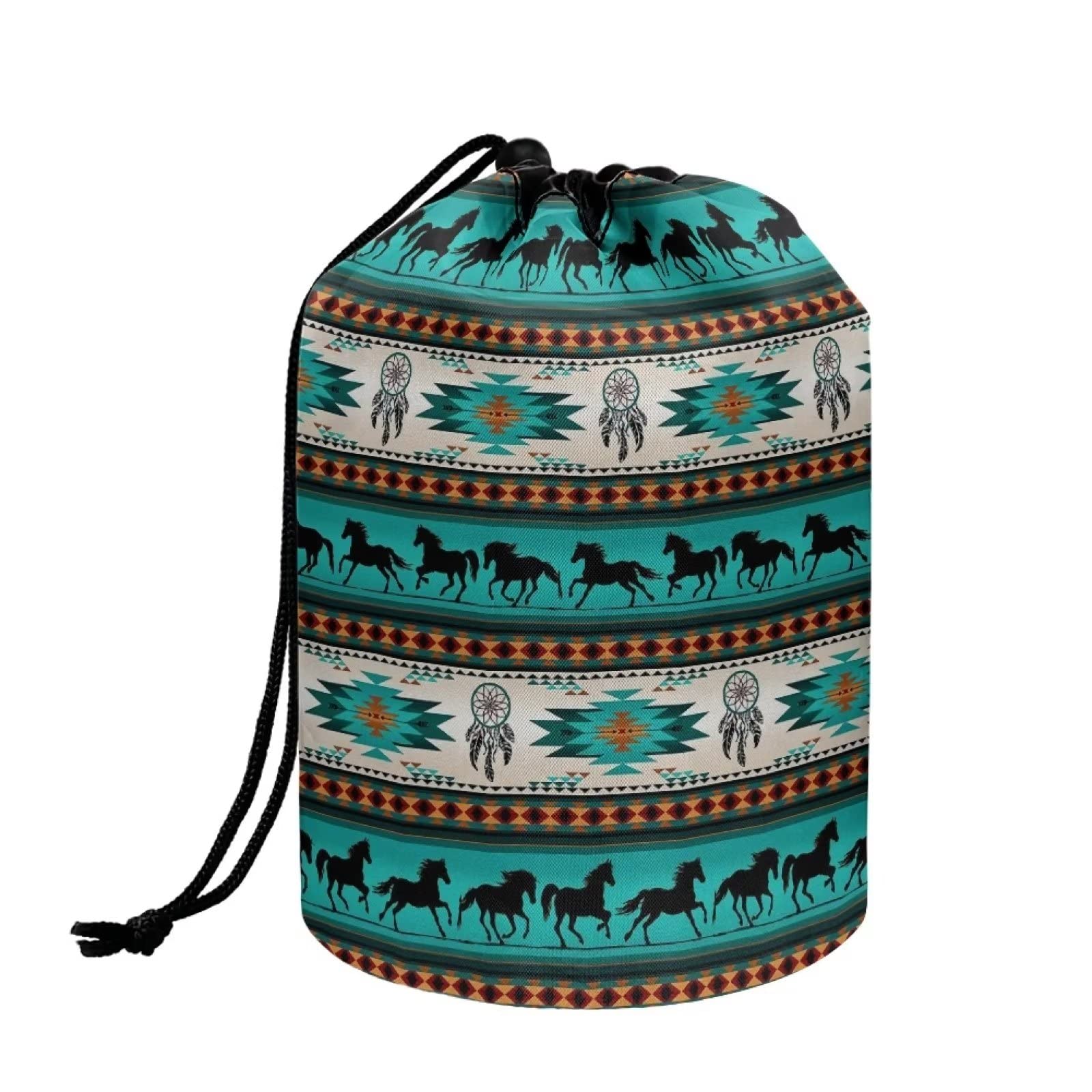 chaqlin Hippie Lotus Print Travel Cosmetic Bags Barrel Makeup Bag,Women Girls Portable Foldable Cases Multifunctional Toiletry Bucket Bags Round Organizer Storage Pocket — view 19