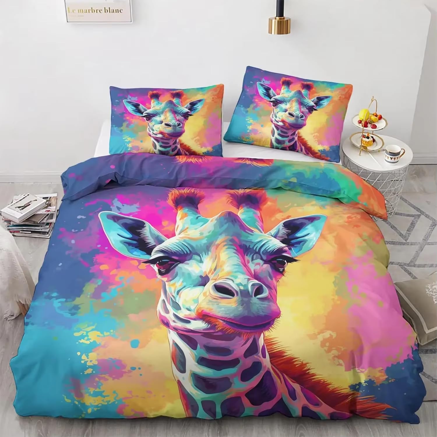 NDXRWDZR Double Duvet Cover Set Giraffe Duvet Cover with Zipper Closure Bedding for Aldults Kids Soft Hypoallergenic Microfiber Quilt Cover 200x200 cm + 2 Pillowcases 50x75 cm