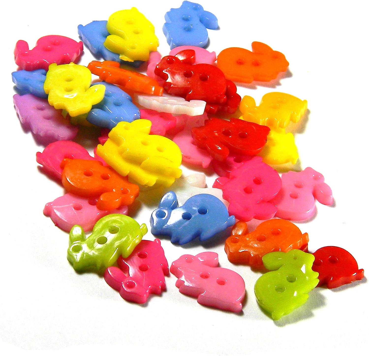 50 Assorted Bright Colored Bunny Rabbit 2 Hole Plastic Flat Sewing Buttons