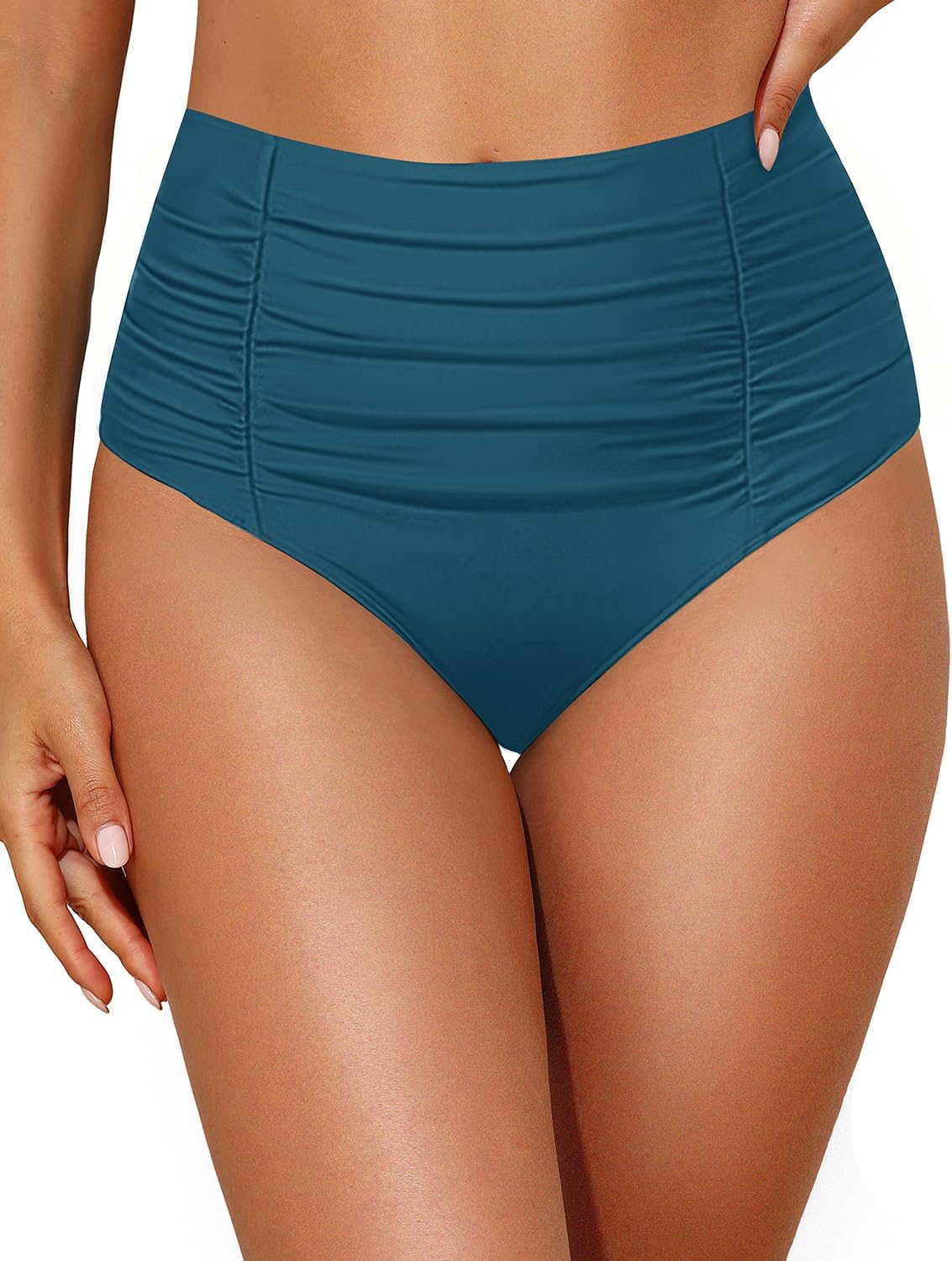 Holipick Bathing Suit Bottoms for Women - High Waisted Bikini Bottoms Ruched Tummy Control Swimsuit Bottom