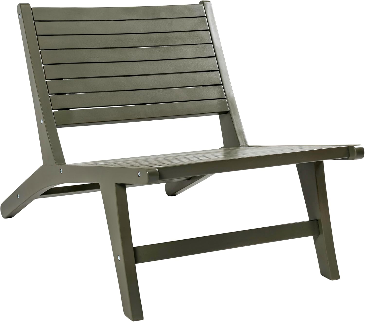 JONATHAN Y Leo Olive Green Solid Teak Wood Armless Outdoor Lounge Chair, 23.62" x 36.22", Modern Low Profile Slatted Seating for Patio, Porch or Garden, Indonesian Wood PAT2000D