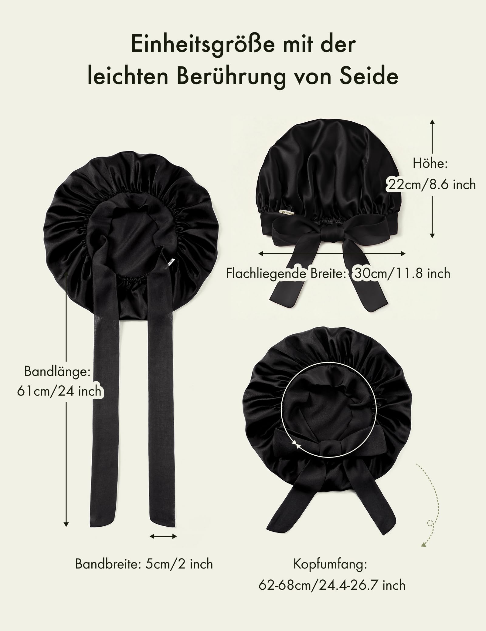 LILYSILK Damen 100% Maulbeerseide Haube Doppellagig Waschbar Reversibel Schlafhaube mit größerem Umfang und verlängerbaren Bändern