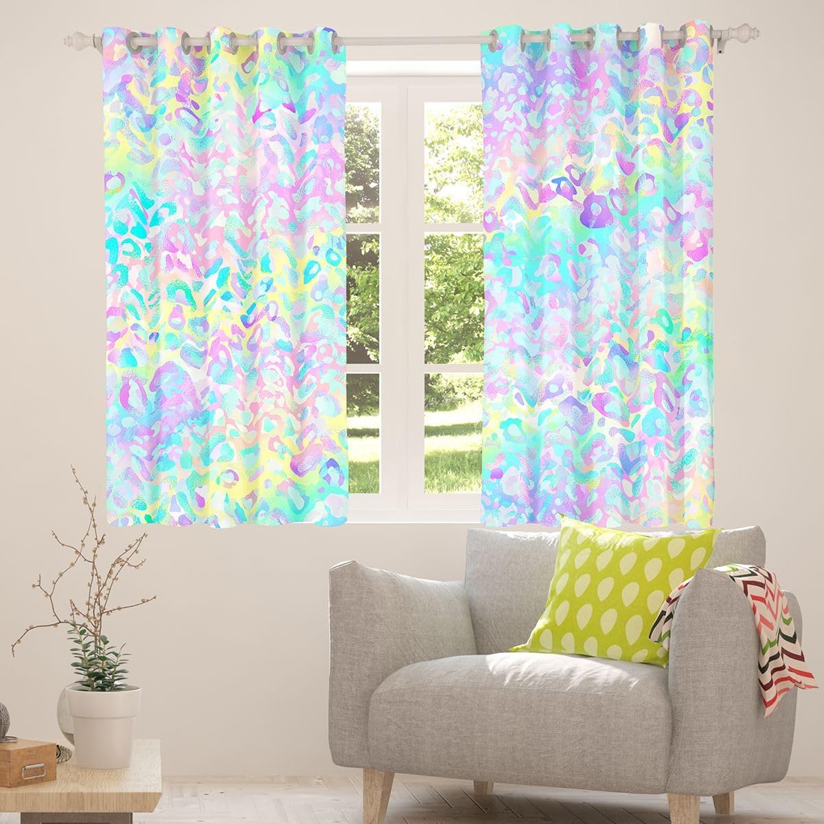 Feelyou Colorful Leopard Curtains Safari Cheetah Window Curtains for Bedroom Living Room Modern Leopard Design Window Drapes Boys Kids Room Decor Lightweight Window Treatments,42 X 63 Inches,2 Panels