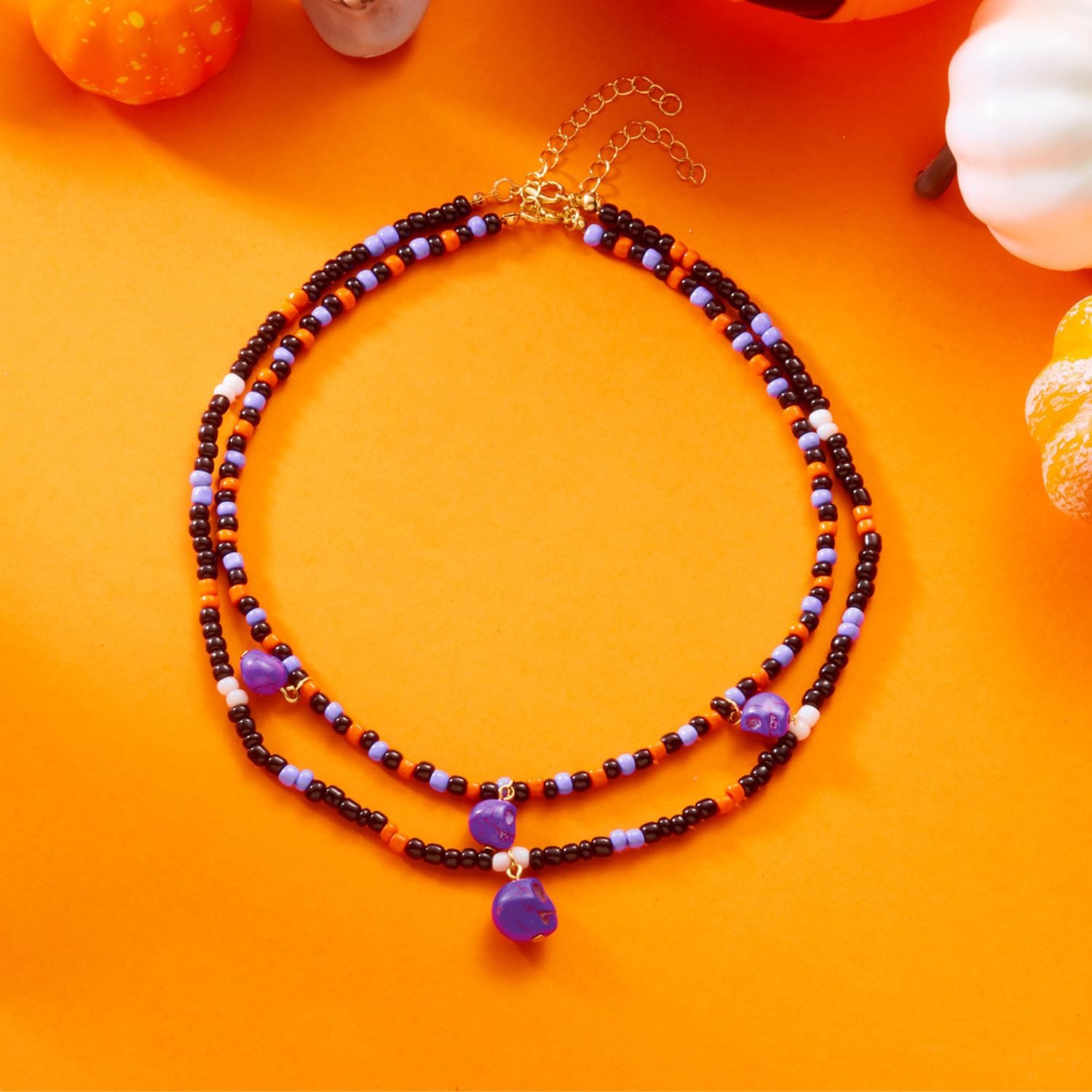 Halloween Multilayer Colorful Beads Necklace Skull Ghost Pendant Choker Necklace Holiday Night Costume Party Jewelry - Image 2