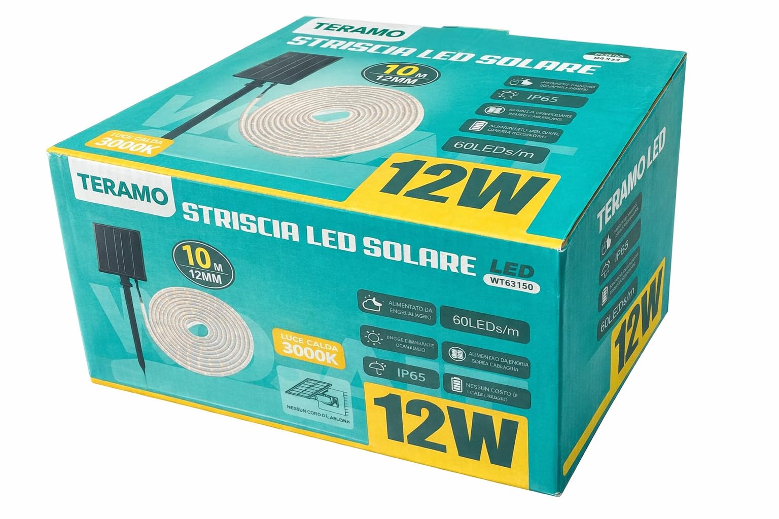 Striscia LED solare per esterno impermeabile IP65 striscia LED luce Calda 3000K flessibile per giardino, terrazza, balcone, gazebo, viale, decorazione (5 METRI)