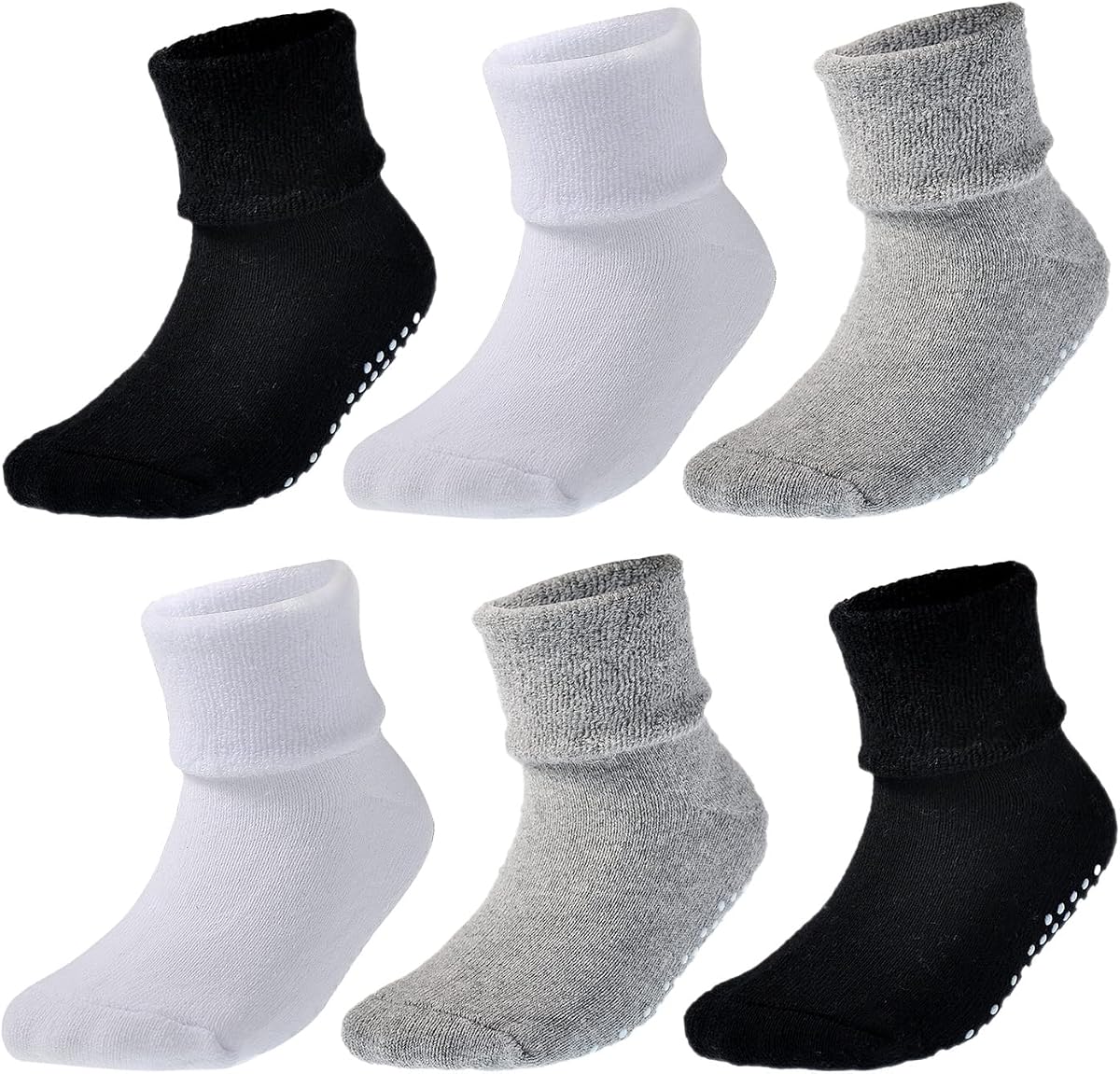 EPEIUS Baby Socks Toddler Non-slip Socks Thick Warm Cotton Crew Socks with Grips Kids Boys Girls 6/12 Pack