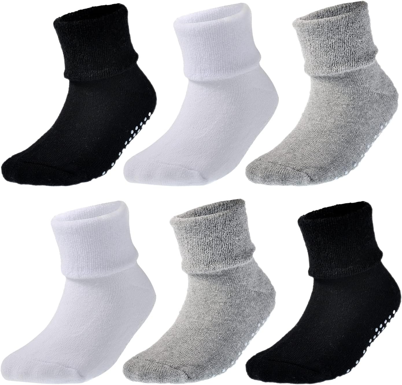 EPEIUS Baby Socks Toddler Non-slip Socks Thick Warm Cotton Crew Socks with Grips Kids Boys Girls 6/12 Pack