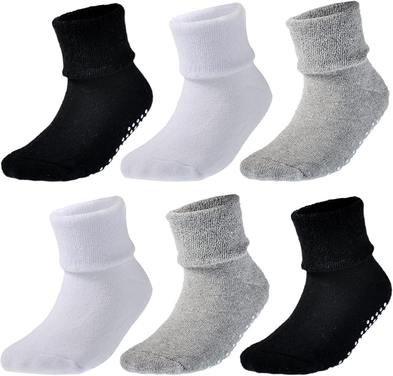 EPEIUS Baby Socks Toddler Non-slip Socks Thick Warm Cotton Crew Socks with Grips Kids Boys Girls 6/12 Pack