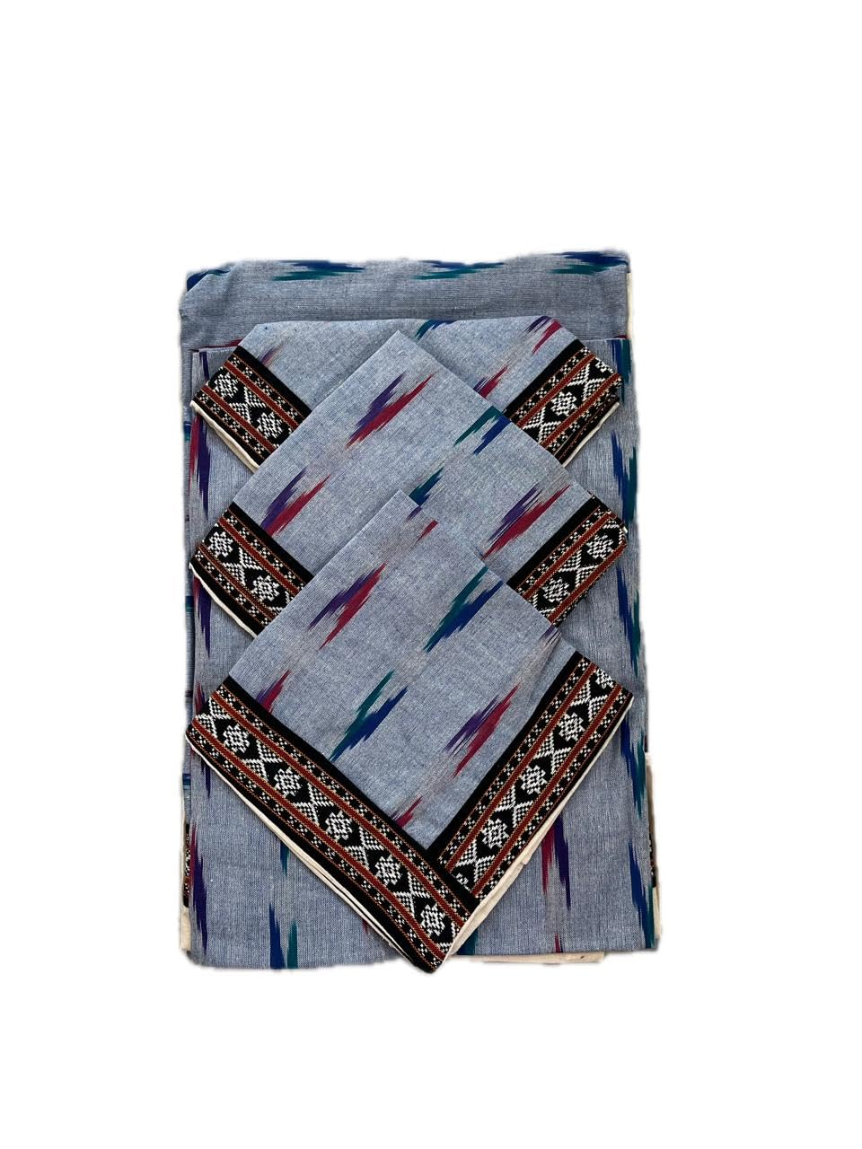 Pochampally ikkat Cotton Diwan Set with 5 Pieces - 1 Single bedsheet with 3 Cushions Covers and 2 Bolster Cover -5-picture-13