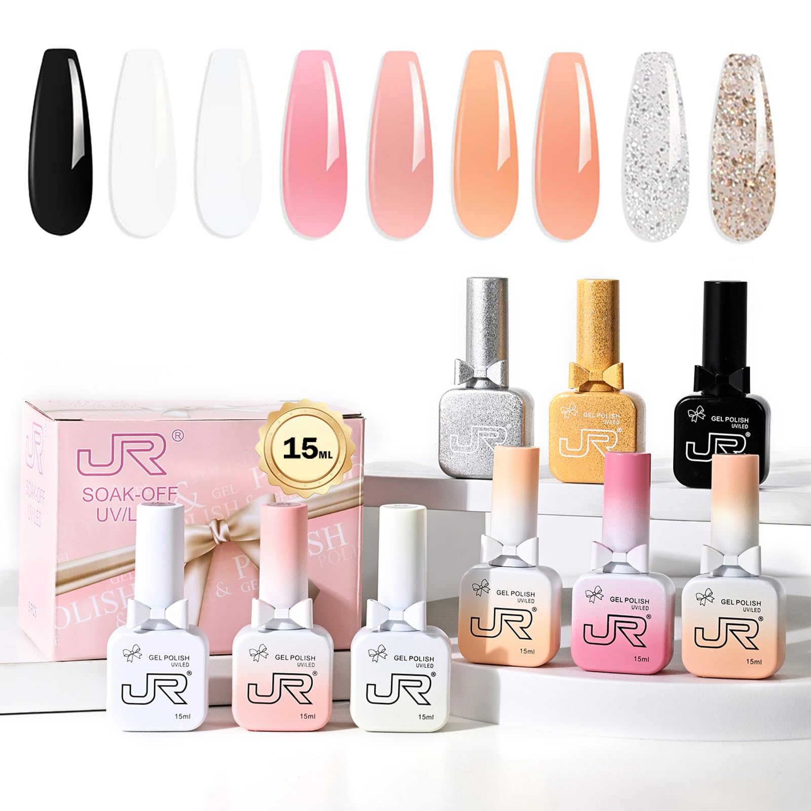 Amazon.com: JR 9pcs 15ml Gel Nail Polish Set Black White Pink