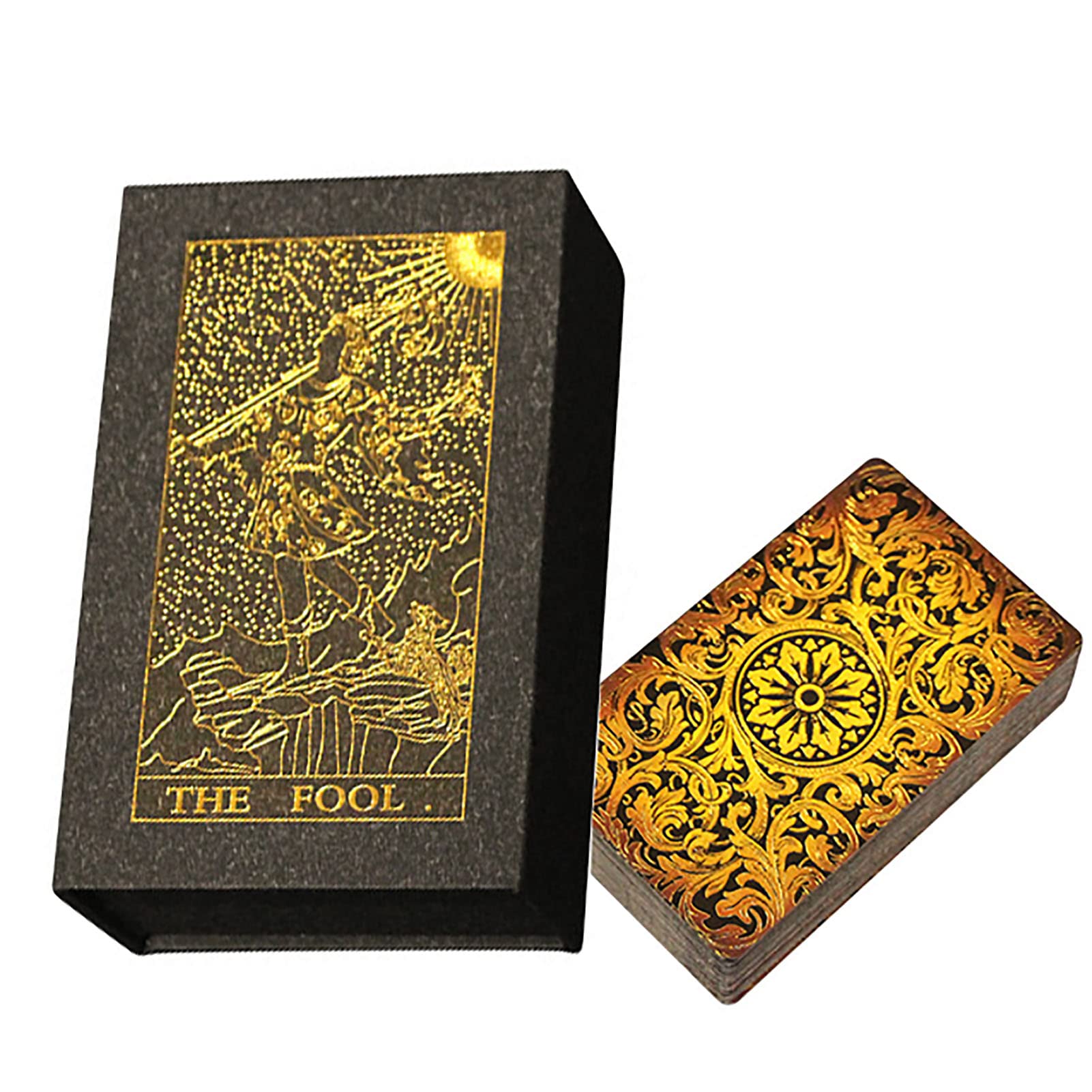 Juego de Cartas de Tarot con Instrucciones en Inglés, Juego de Adivinación de Cartas de Tarot para Lectores Expertos Principiantes,Oro