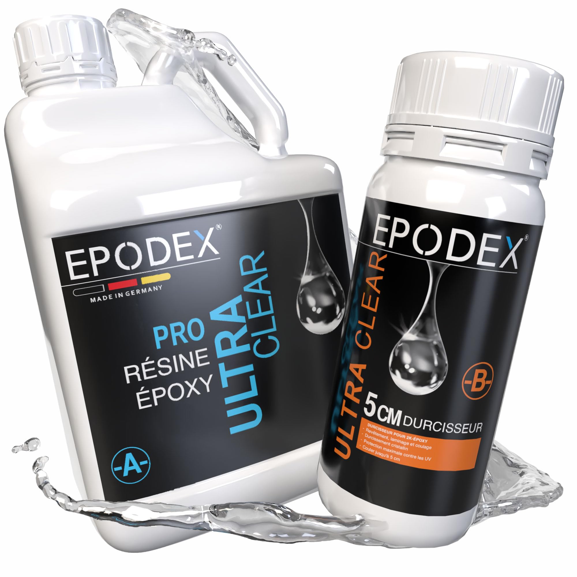 EPODEX PRO+ Résine époxy jusqu’à 5cm, CLEAR - Transparent, 3kg | Kit transparente Avec ou sans pigments, Pour tables rivières, lampes, grande coulée et plus