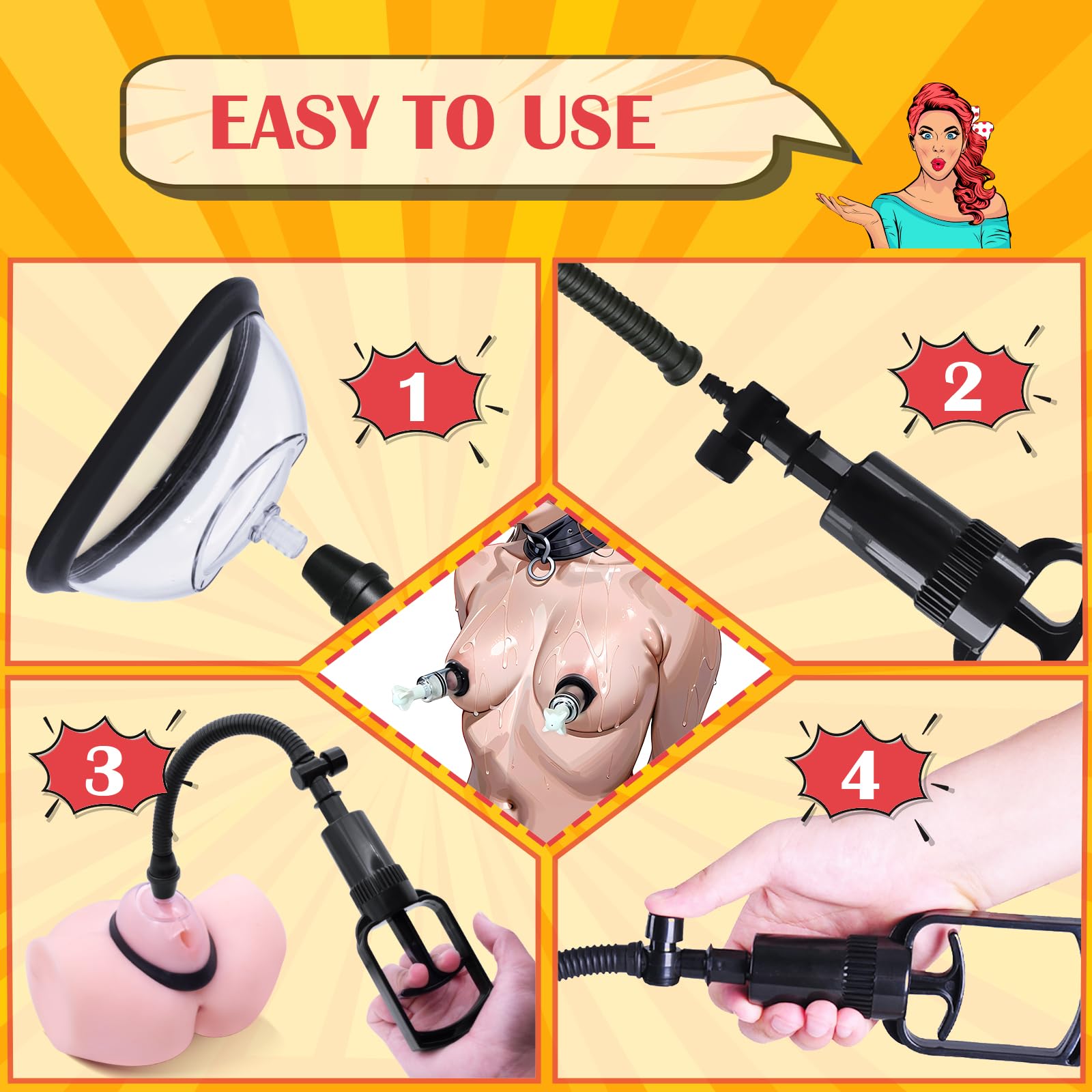Pussy Pump with 2 Clitoris Nipple Suckers Set, Clitoral Pump Vagina Pumps Sexual Pleasure Tools for Women Couples, BDSM Nipple Sucking Toys with 3 Strong Suction Cups, Adult Sex Toys Kit