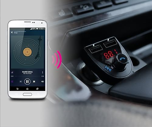 Miniatura 4 de ALURATEK Receptor de audio Bluetooth para coche y transmisor FM con micrófono para llamadas manos libres (ABF01F), azul