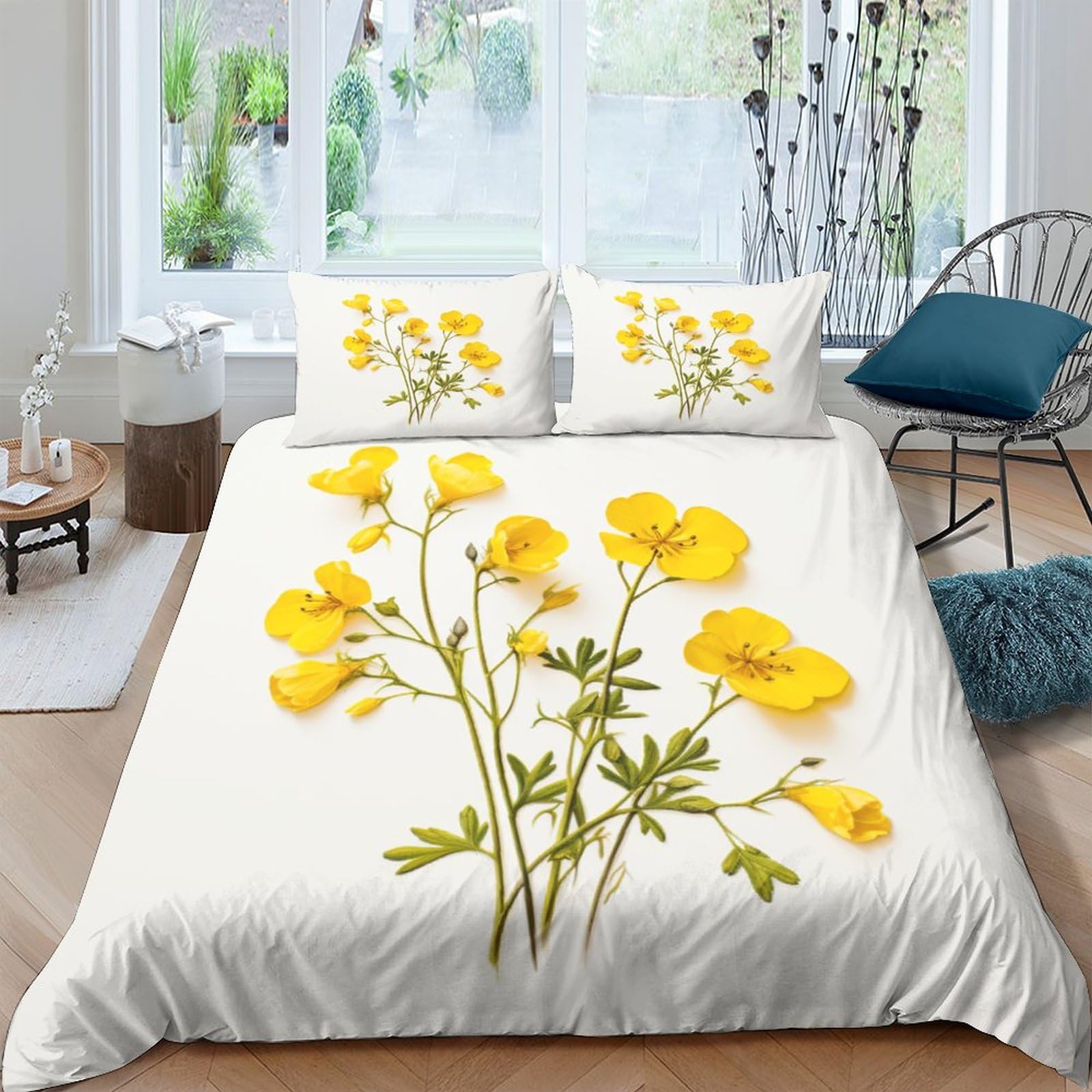 Linge de lit imprimé fleurs jaunes pour illuminer votre chambre à coucher