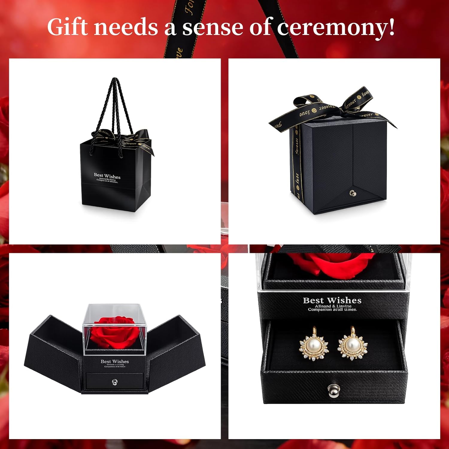 [Customchief] Gifts for Her - 9mm Real Pearl Earrings in Eternal Rose Box, 18K Gold Plated Sunflower Halo Dangle Earrings, Romantic Present for Wife Mom Girlfriend on Anniversary Birthday Valentine - Image 6