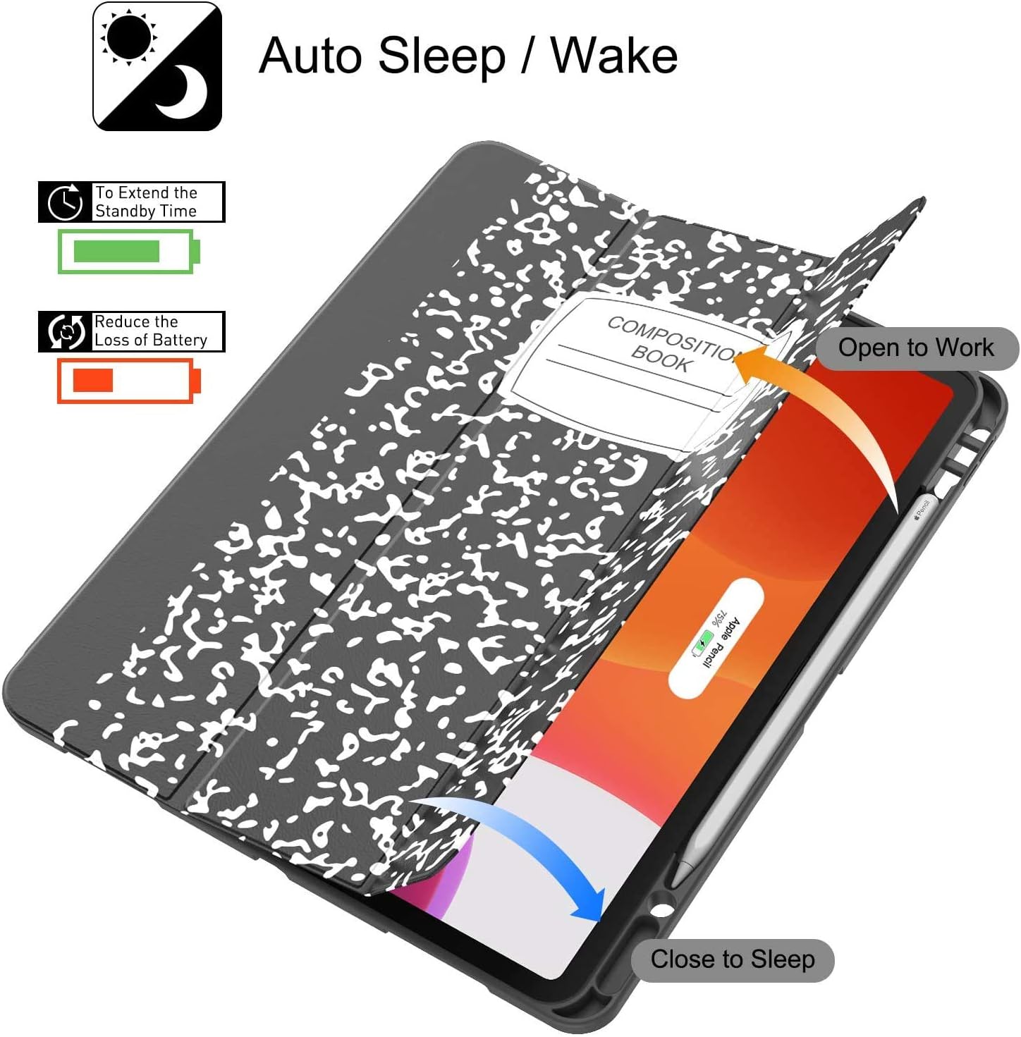 Soke for iPad Pro 12.9 Case 2020 & 2018 with Pencil Holder - [Full Body Protection + Apple Pencil Charging + Auto Wake/Sleep], Soft TPU Back Cover for 2020 iPad Pro 12.9(Book Black)