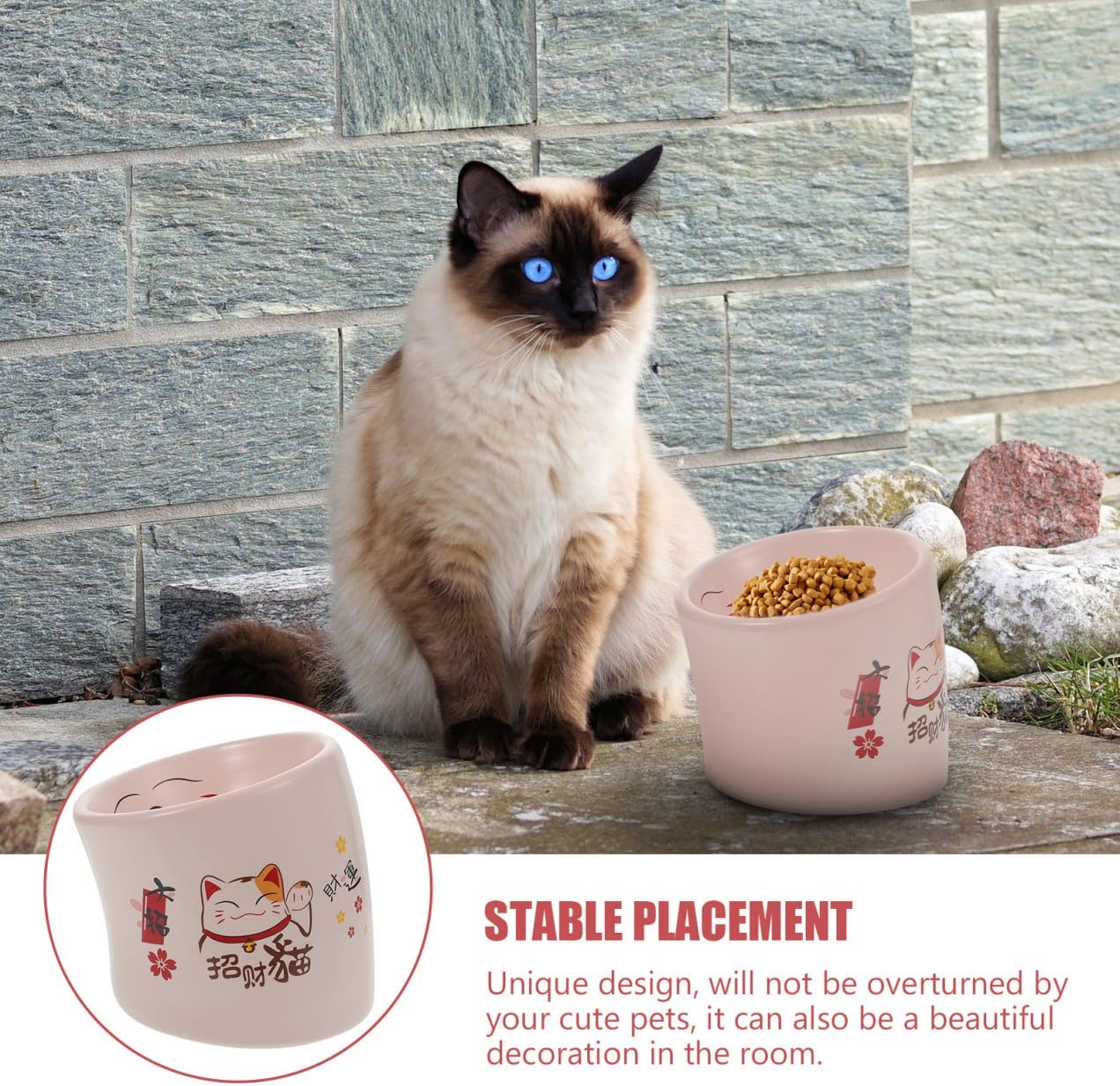 balacoo 1pc Non- Elevated Ceramic Cat Bowl Tilted Design for Comfortable Feeding Drinking Easy to Pet Dish for Cats Puppies Spill Resistant Base