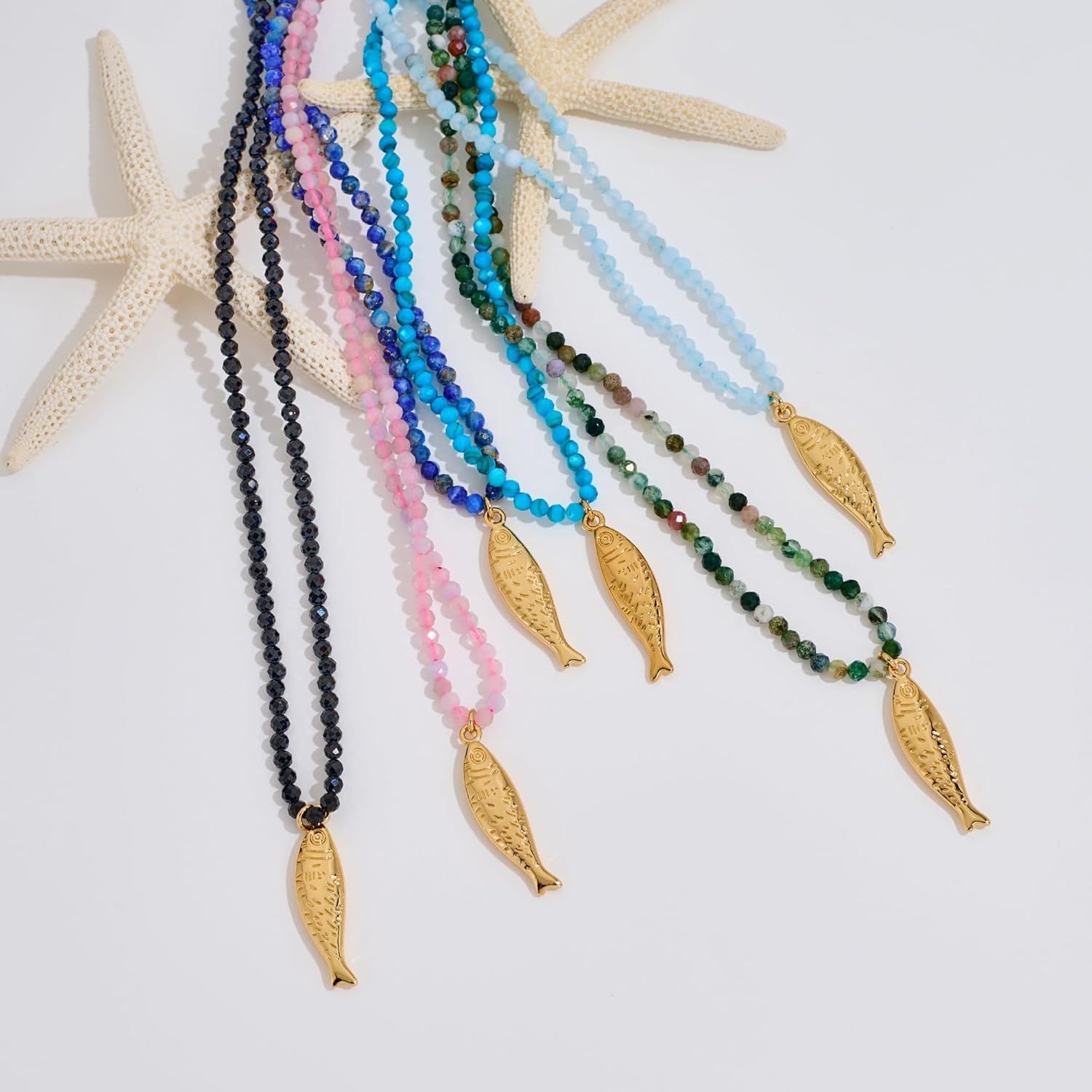 Boho Fish Necklace for Women - Blue Natural Stone Fish Pendant Necklace, Bohemian Beach Jewelry Colourful Jewelry for Summer Vacation - Image 6