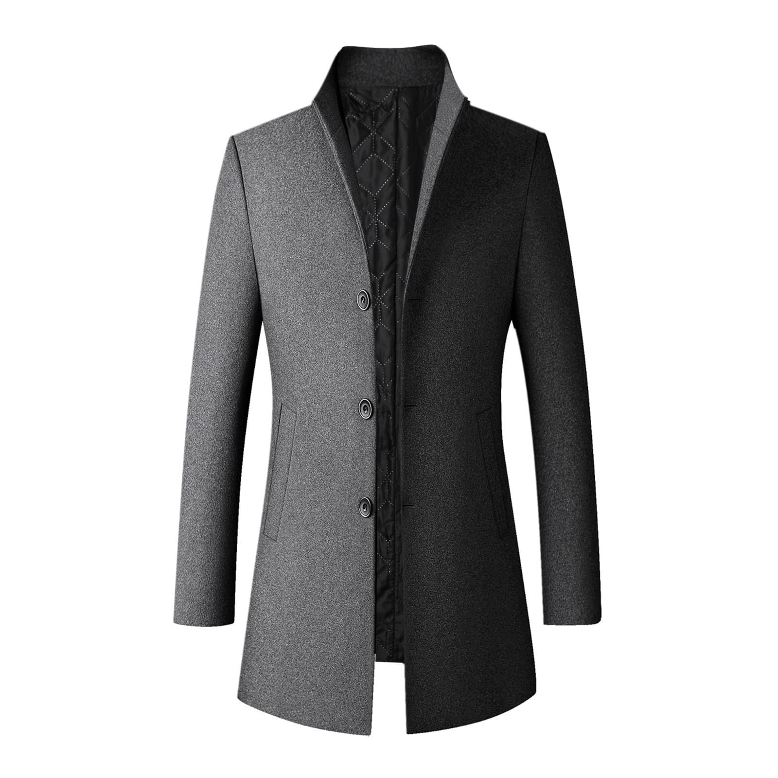 Gabardina para hombre, color liso, cuello con muescas, abotonado, abrigo de lana, ajuste delgado, casual, resistente al viento, botonadura, cómodo, rompevientos clásico para invierno, gris, M