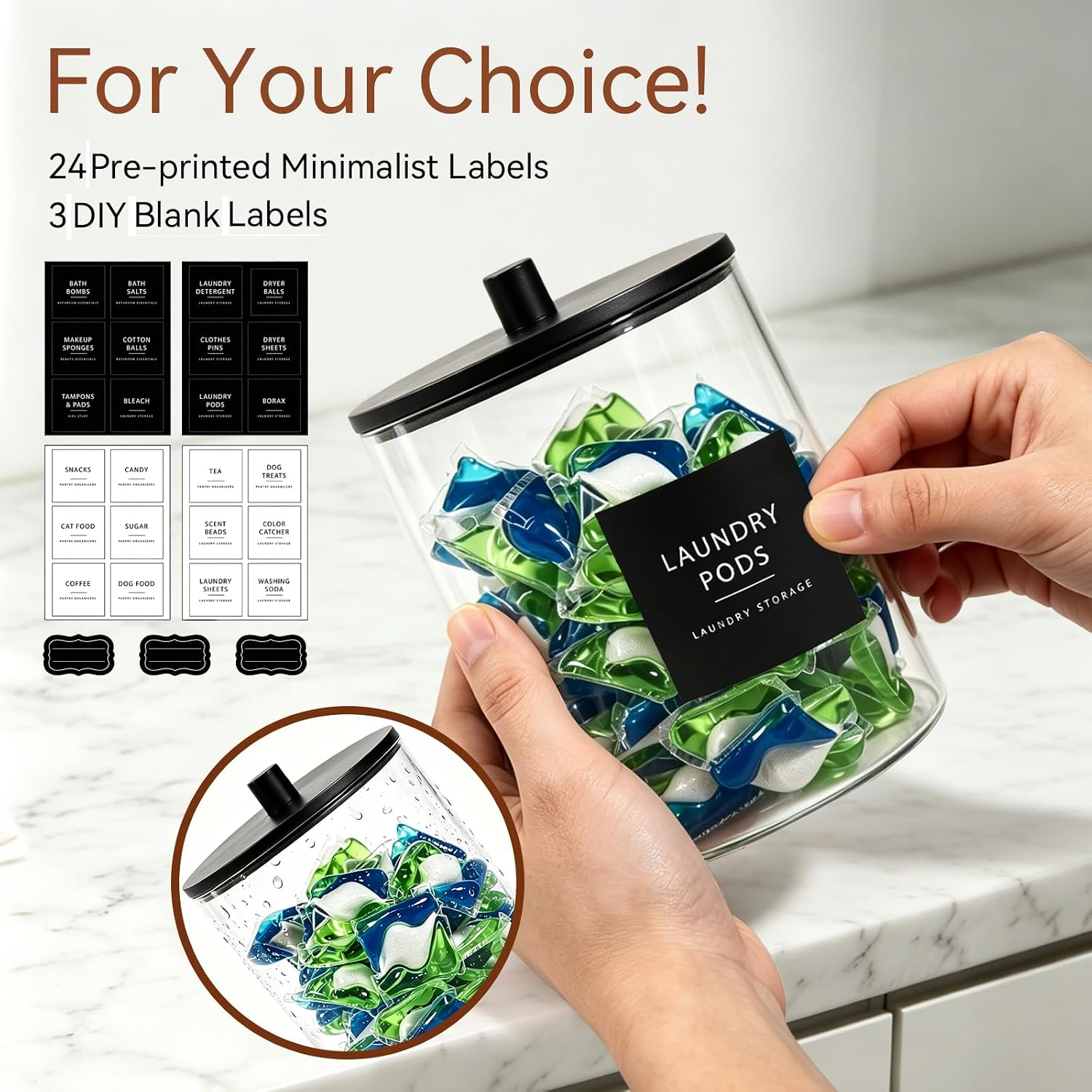 Amolliar 78oz/0.6Gal Clear Acrylic Laundry Pods Container (Black Bamboo) image 2