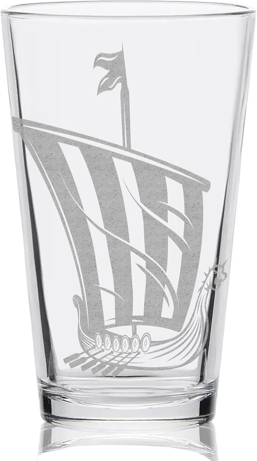 VEGVISIR SYMBOL Engraved Beer Pint Glass | Inspired by Vikings & Norse Mythology | Great Gift Idea!