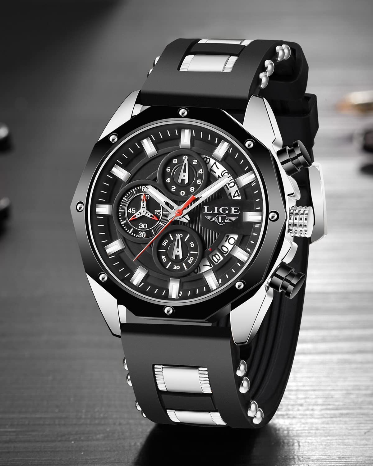 LIGE Reloj Hombre Moda Cronógrafo Acero Inoxidable Impermeable Analógico Cuarzo Luminoso Dial Grande Reloj Deportivo Clásico…