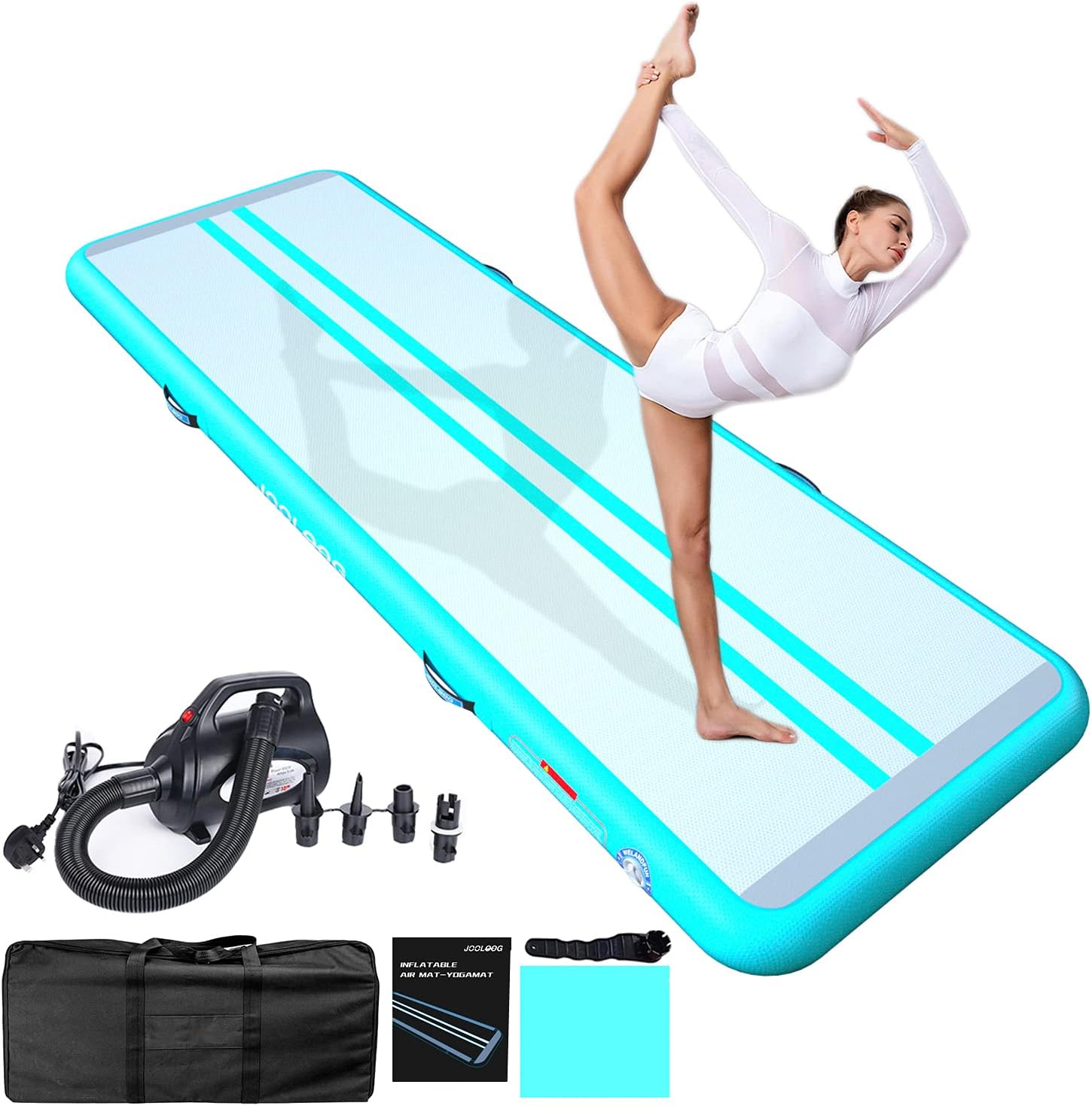 JOOLOOG Premium Air Tumbling Gymnastics Mat 2M 3M 4M 5M 6M Inflatable Air Tumble Mat for Kids Gymnastics Thick 10cm/20cm with 650W Electric Air Pump