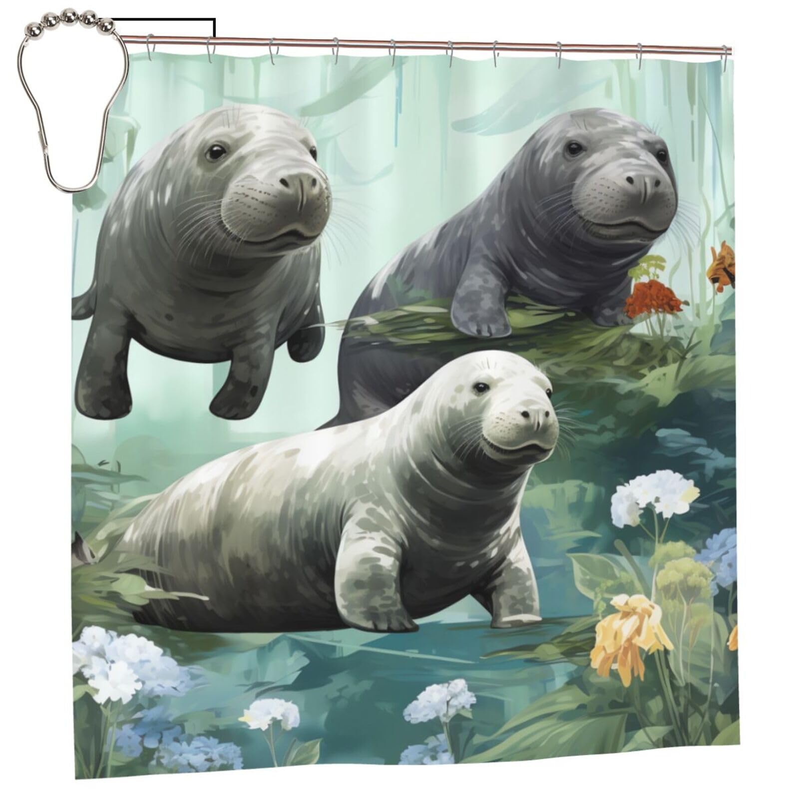 FodPand Rabbits Manatees Shower Curtain 70"x70" Waterproof Long Bathroom Curtain Heavy Duty Thick Cloth Bath Curtain Set with Hooks, Modern Abstract Art Pattern Bathroom Shower Curtains