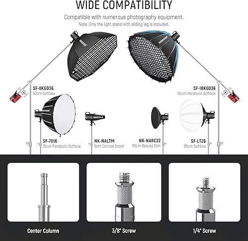 Miniatura 20 de NEEWER Soporte profesional en C resistente de acero inoxidable 100% con brazo de pluma, altura máxima de 10.5 pies, soporte de luz para fotografía