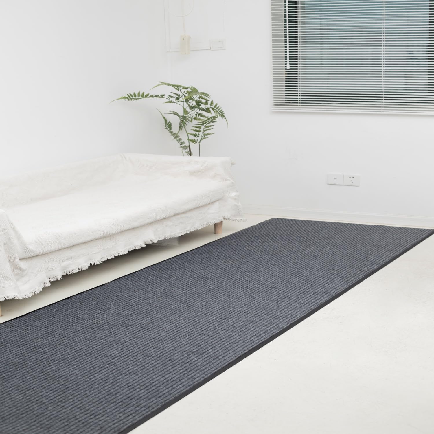 Commercial Mats for Floor,W3' x L10' Large Outdoor Indoor Mat Waterproof Rubber Back Rugs for Home Office Business Areas Grey-Black