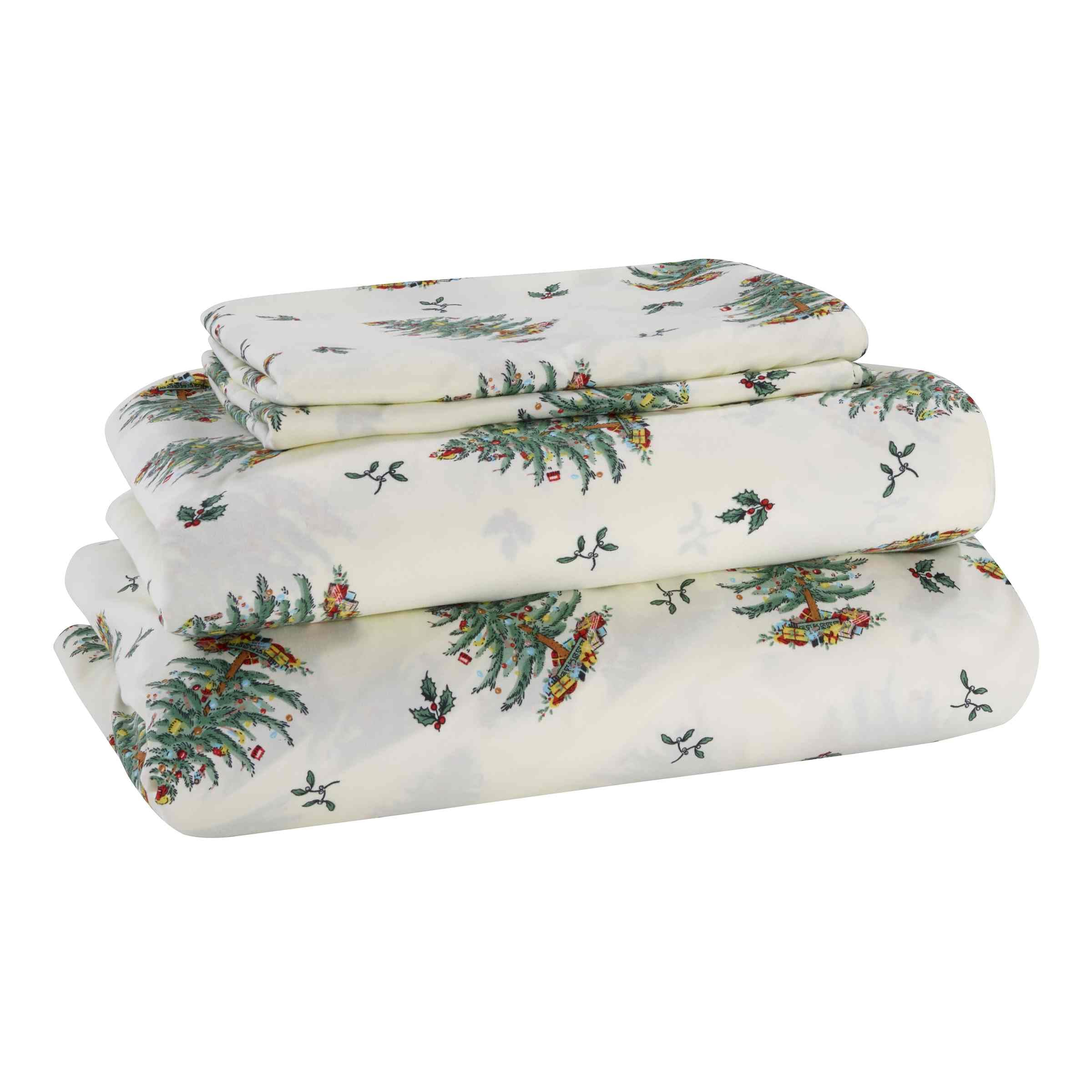 Avanti Linens - King Sheets, Rahat Ev ve Tatil Dekoru (Spode Christmas Tree Koleksiyonu), Fildişi