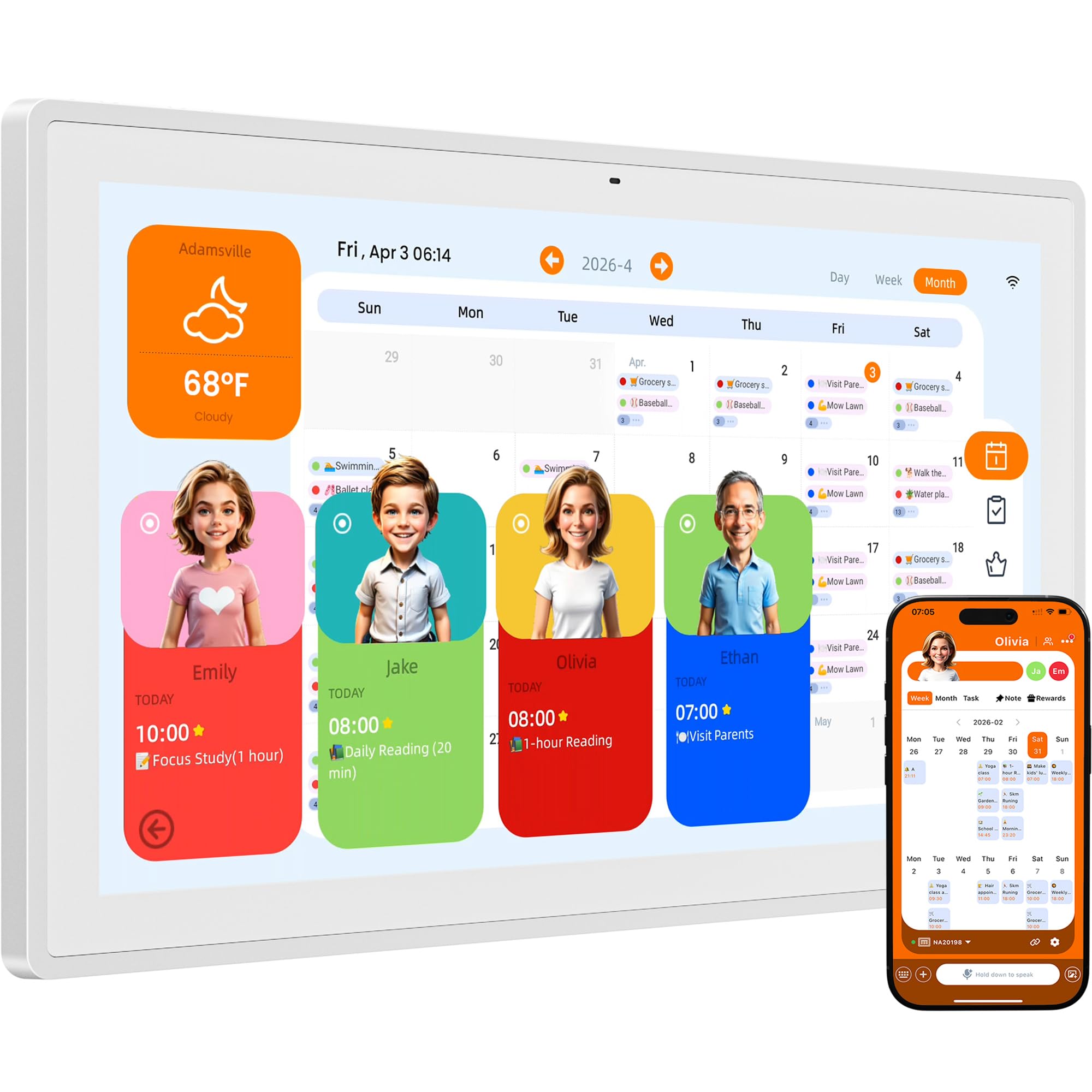 15.6'' Digital Calendar Wall Touch Screen, No Subscription Family Planner