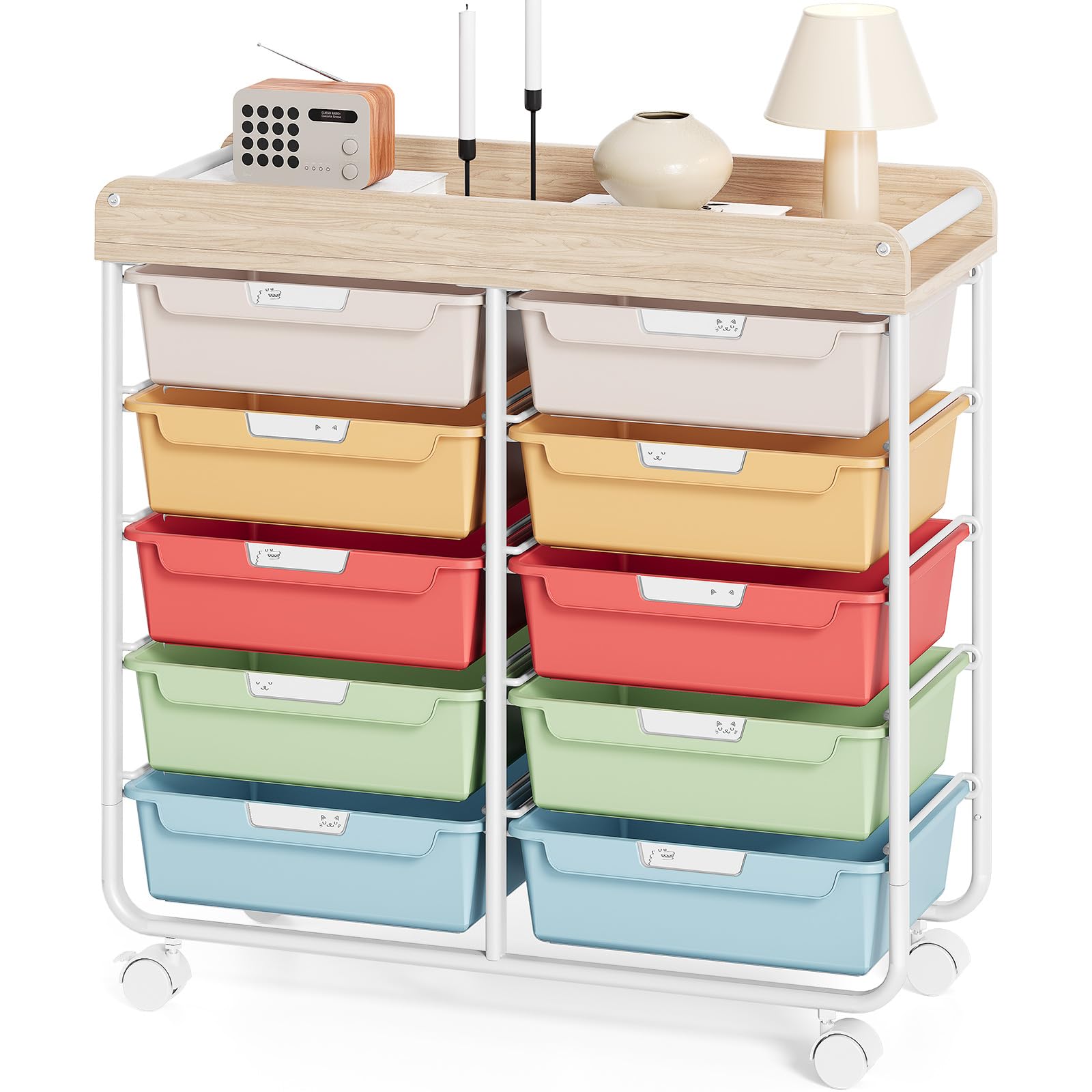 KINGRACK Chariot de Rangement à Roulettes Avec 10 Tiroirs, Chariot à Roulettes Avec Tiroirs Pour Matériel de Bricolage, Matériaux Artistiques, Bureaux à Domicile et Salles de Classe (Multicolore)