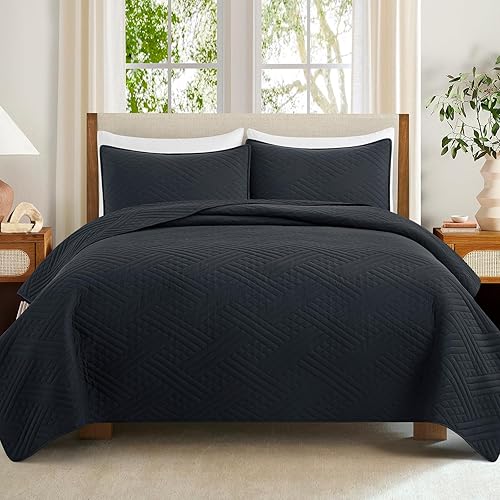 Miniatura 10 de Juego de edredón tamaño matrimonialqueen (90 x 96 pulgadas, blanco)  Colcha acolchada de microfibra suave y ligera de verano para cama Queen  Juego