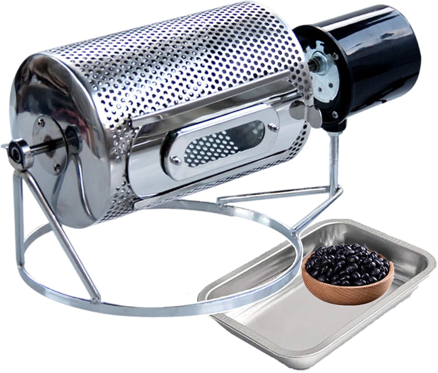 Roller Baker Home, Coffee Bean Granules Nut Burner Stainless Steel Baking Drum 100-250g, Coffee Roaster Roller Baker Tools with Stainless Steel Tray, Non Powder - Silver Color