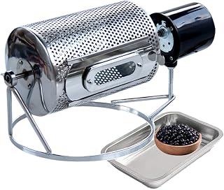 Roller Baker for Home, Coffee Bean Grains Nuts Roaster Stainless Steel Roasting Drum 100-250G, Coffee Roaster Roller Baker Tools with Stainless Steel Tray, Not Powder - Siver Color,