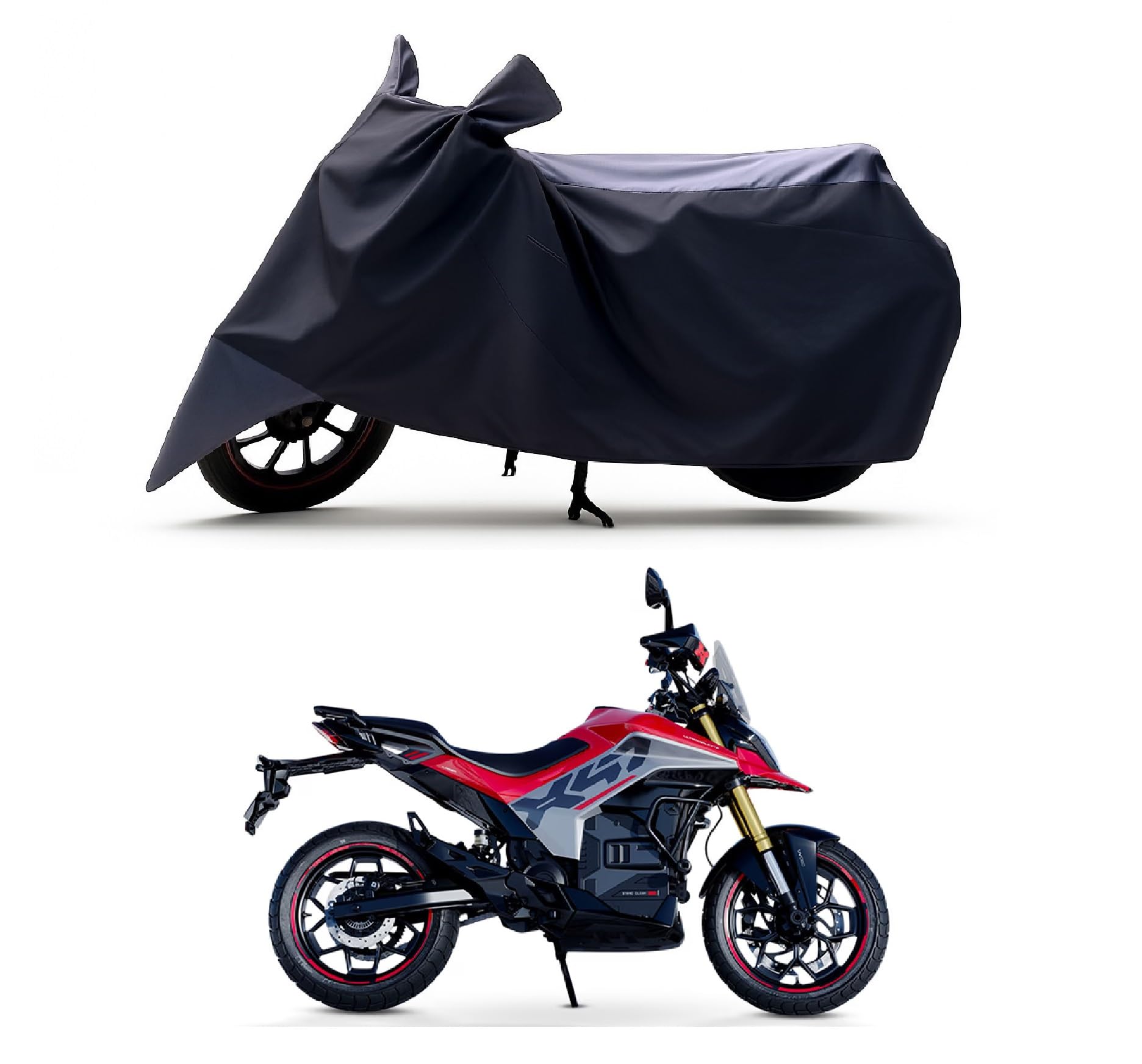 All Season Protection Bike Cover for Ultraviolette X47 Crossover EV Bike Cover with Water-Resistant and Dust Proof Premium 190T Fabric_Grey Stripe-image-1