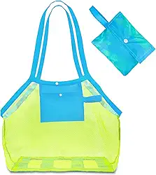 Bolsa de Praia Dobrável, Bolsa de Malha para Brinquedos de Praia, Sacos de Malha de Brinquedo, Bolsa de Praia de Malha Extra Grande, Azul e Verde, 14 cm x 17 cm, Unissex, À Prova de Areia