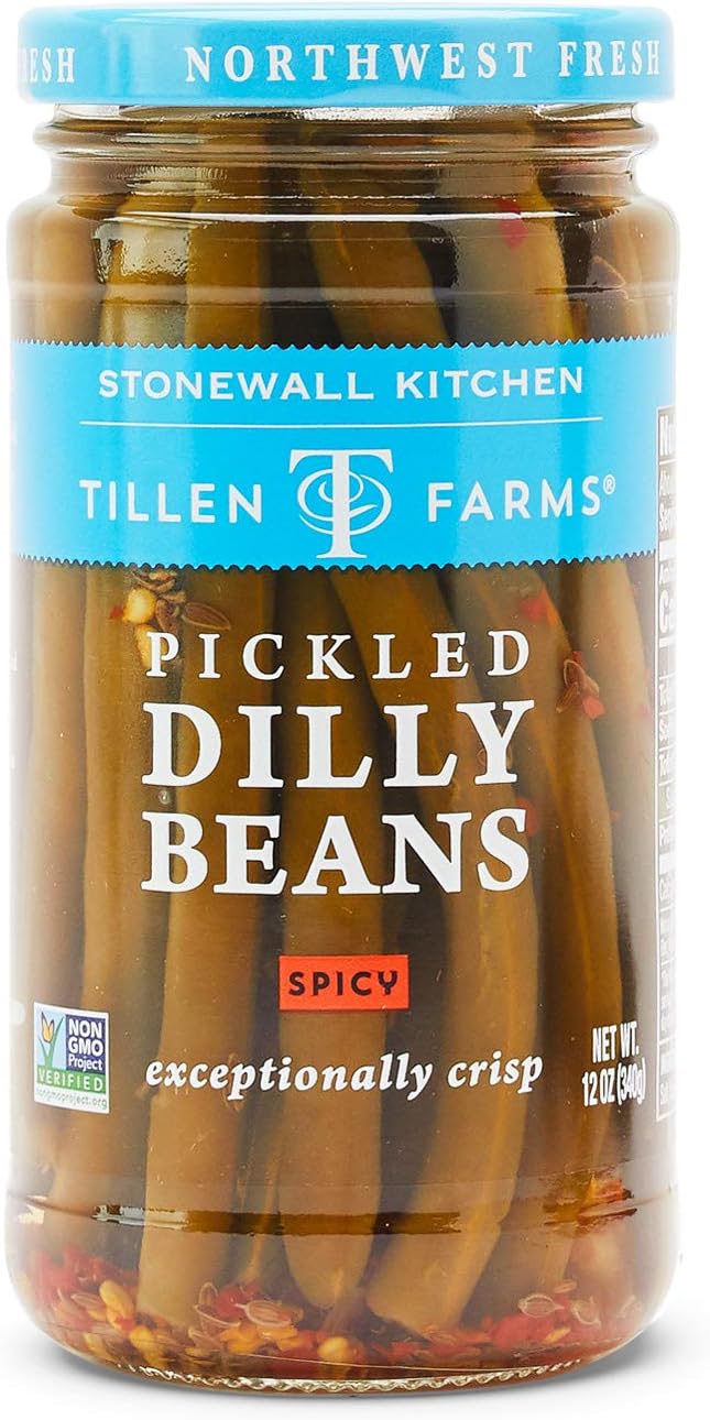 Tillen Farms Hot & Spicy Pickled Dilly Beans, 12 oz. (Pack of 6)